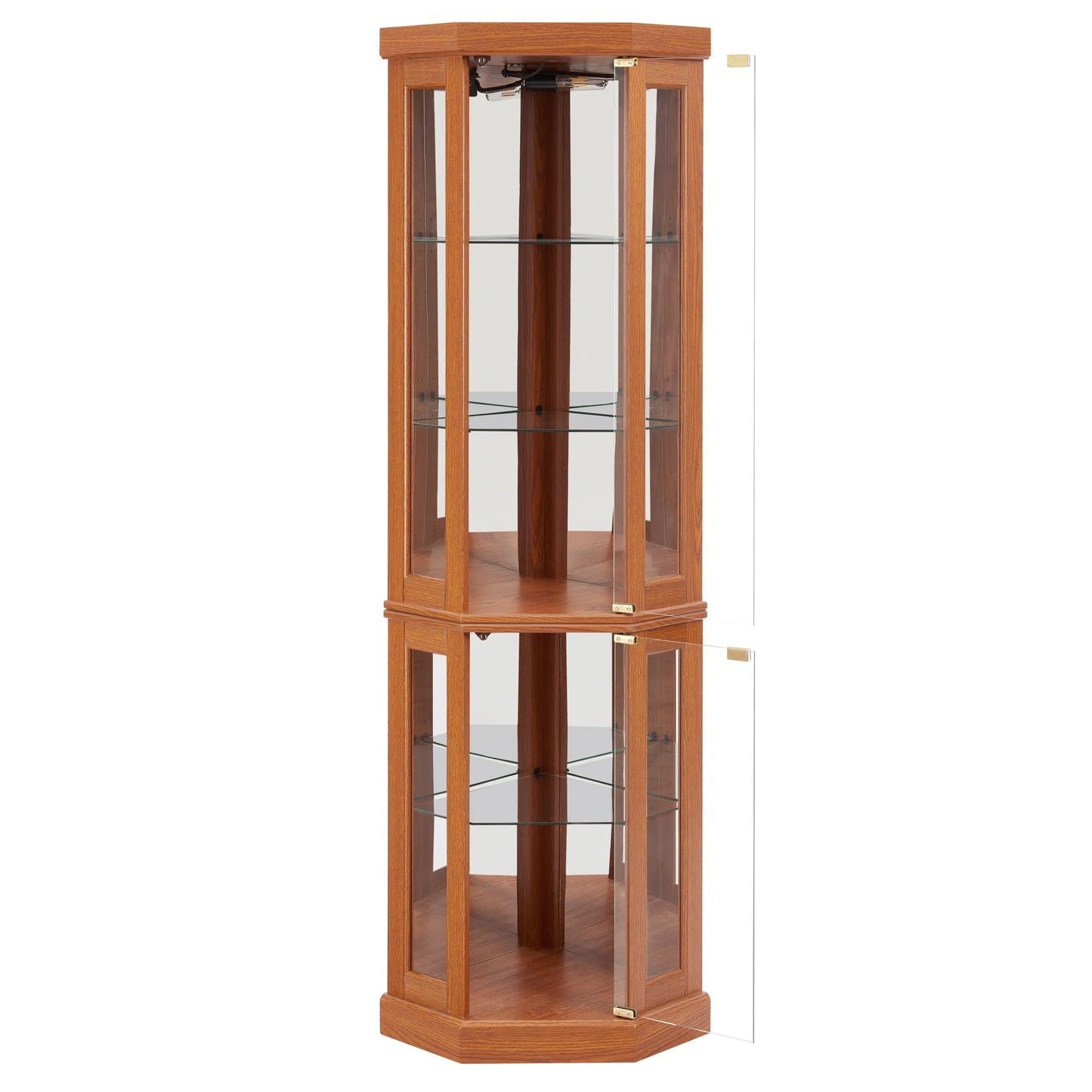 Corner Glass Cabinet Lighted Curio Cabinet Corner Display Case for Living Room, Curio Cabinet, Antique collection, Wine, Bar Glass Storage Light Included, Dark oak detail view 16