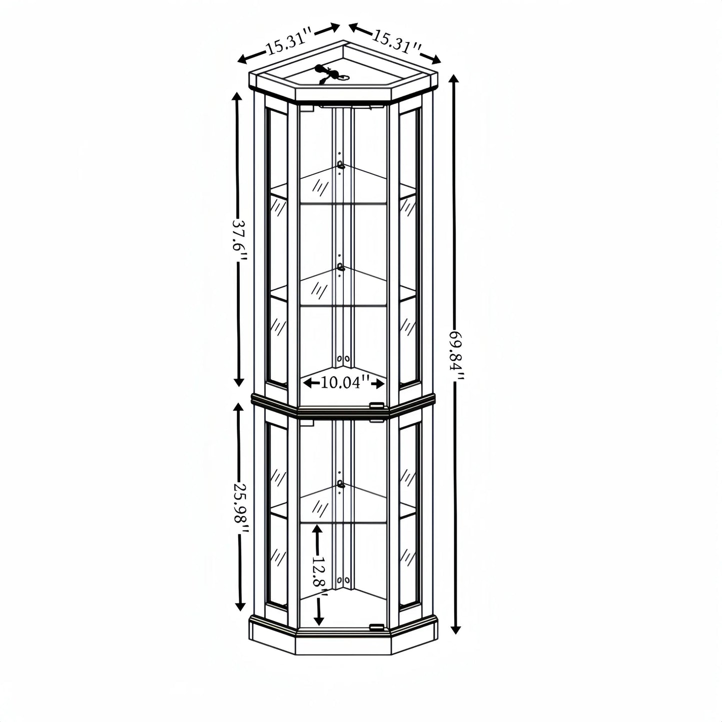 Corner Glass Cabinet Lighted Curio Cabinet Corner Display Case for Living Room, Curio Cabinet, Antique collection, Wine, Bar Glass Storage Light Included, Dark oak detail view 19