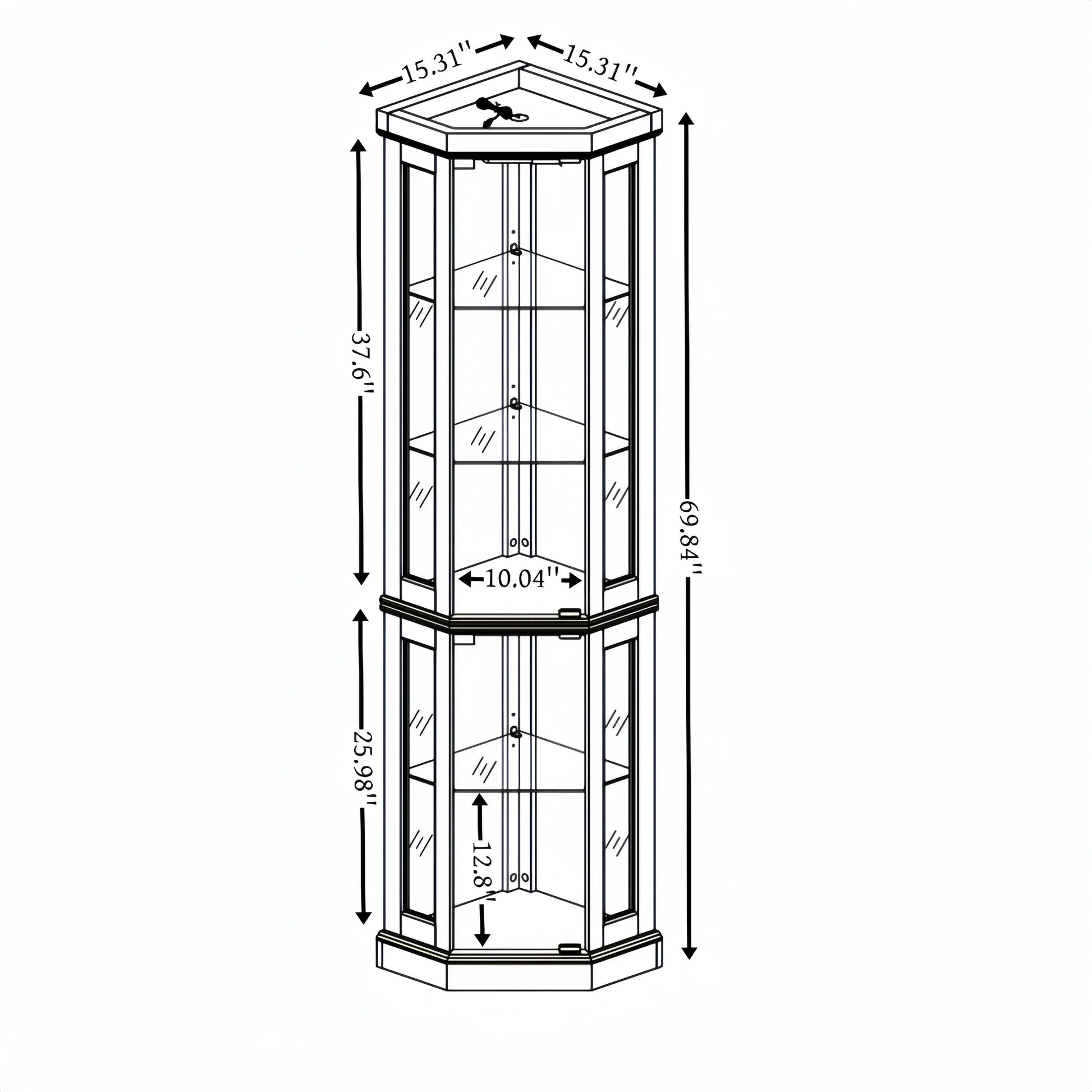 Corner Glass Cabinet Lighted Curio Cabinet Corner Display Case for Living Room, Curio Cabinet, Antique collection, Wine, Bar Glass Storage Light Included, Dark oak detail view 19