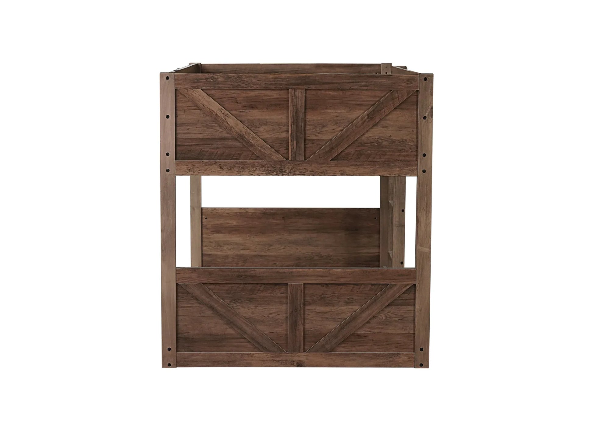Twin over Twin Floor Bunk Bed with Panelled Headboard and Footboard, Solid Rubber Wood Foundation with Safety Guardrails, Built-in ladder, Antique Oak detail view 21