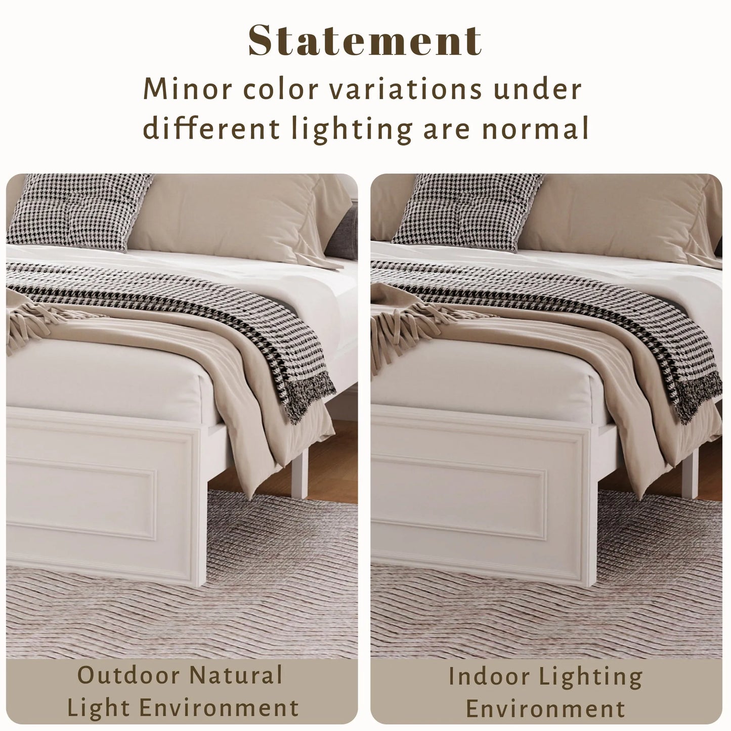 Queen Size Bed with Adjustable Height Headboard, Pine Wood Bed with Strengthened Bed Frame, White detail view 4