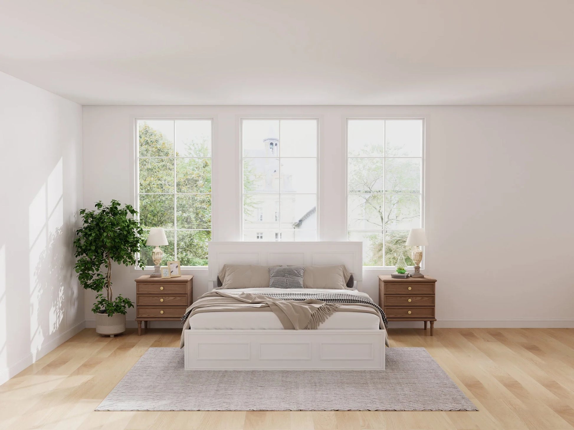 Queen Size Bed with Adjustable Height Headboard, Pine Wood Bed with Strengthened Bed Frame, White detail view 6