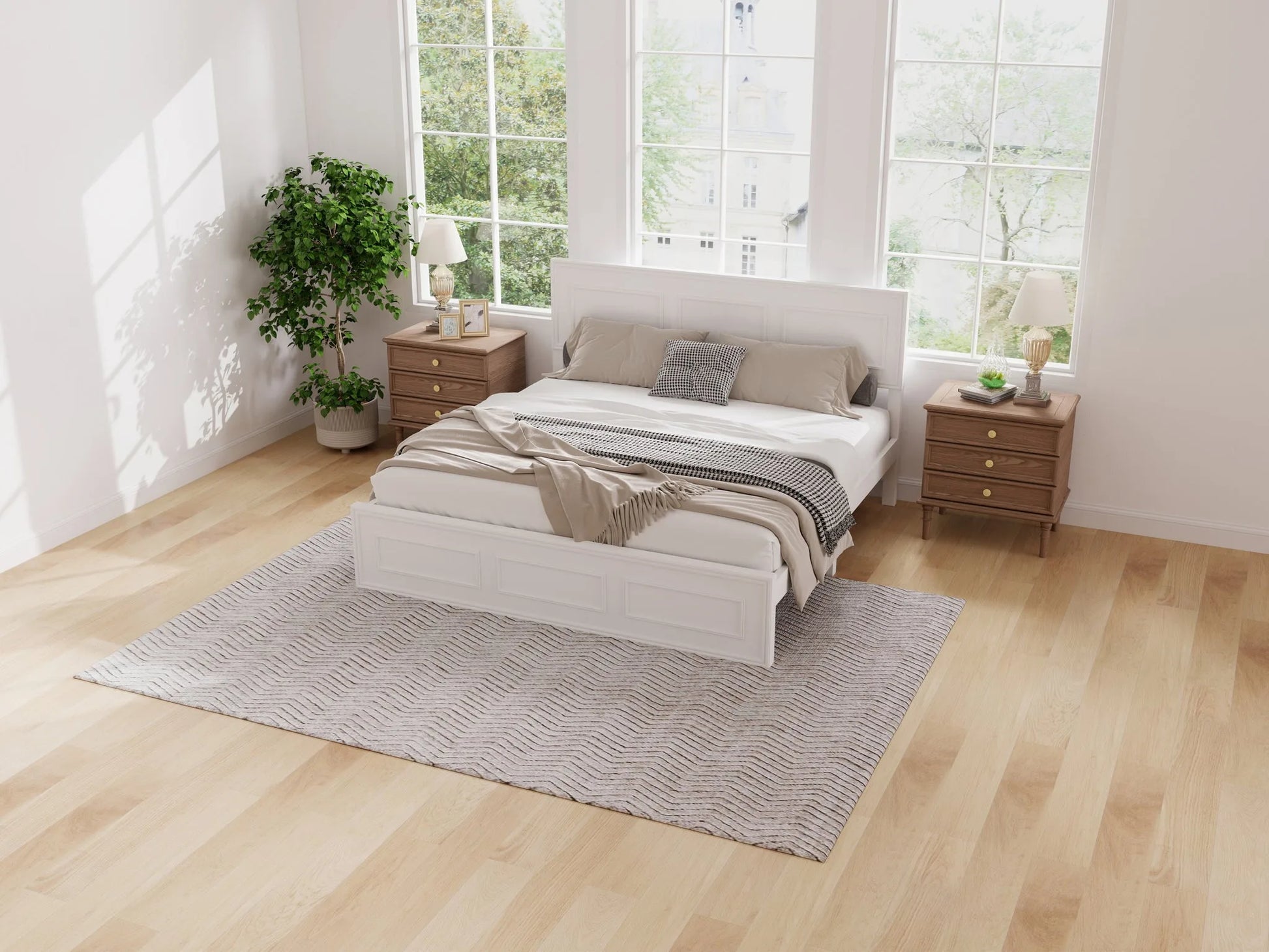 Queen Size Bed with Adjustable Height Headboard, Pine Wood Bed with Strengthened Bed Frame, White detail view 7