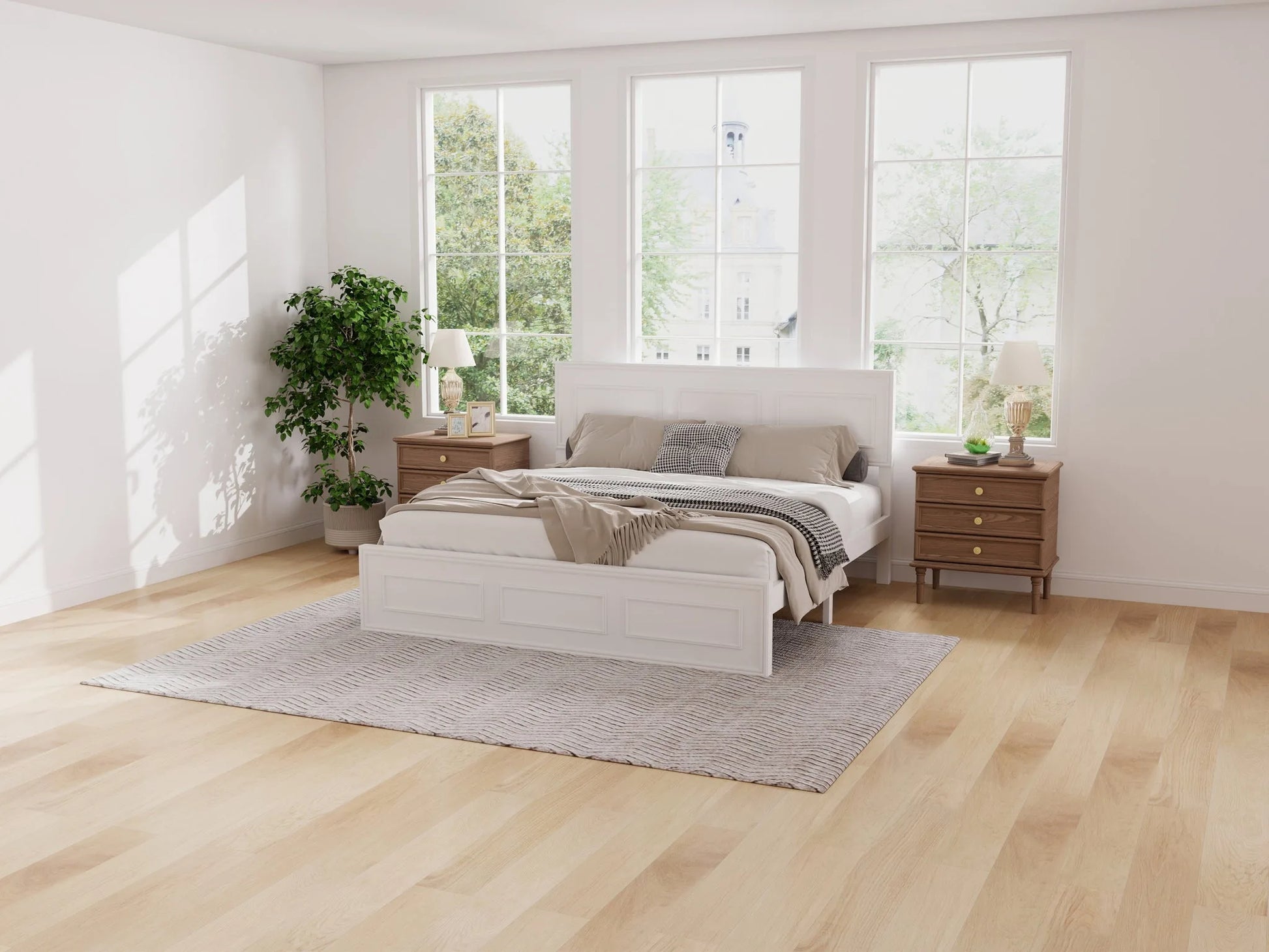 Queen Size Bed with Adjustable Height Headboard, Pine Wood Bed with Strengthened Bed Frame, White detail view 8