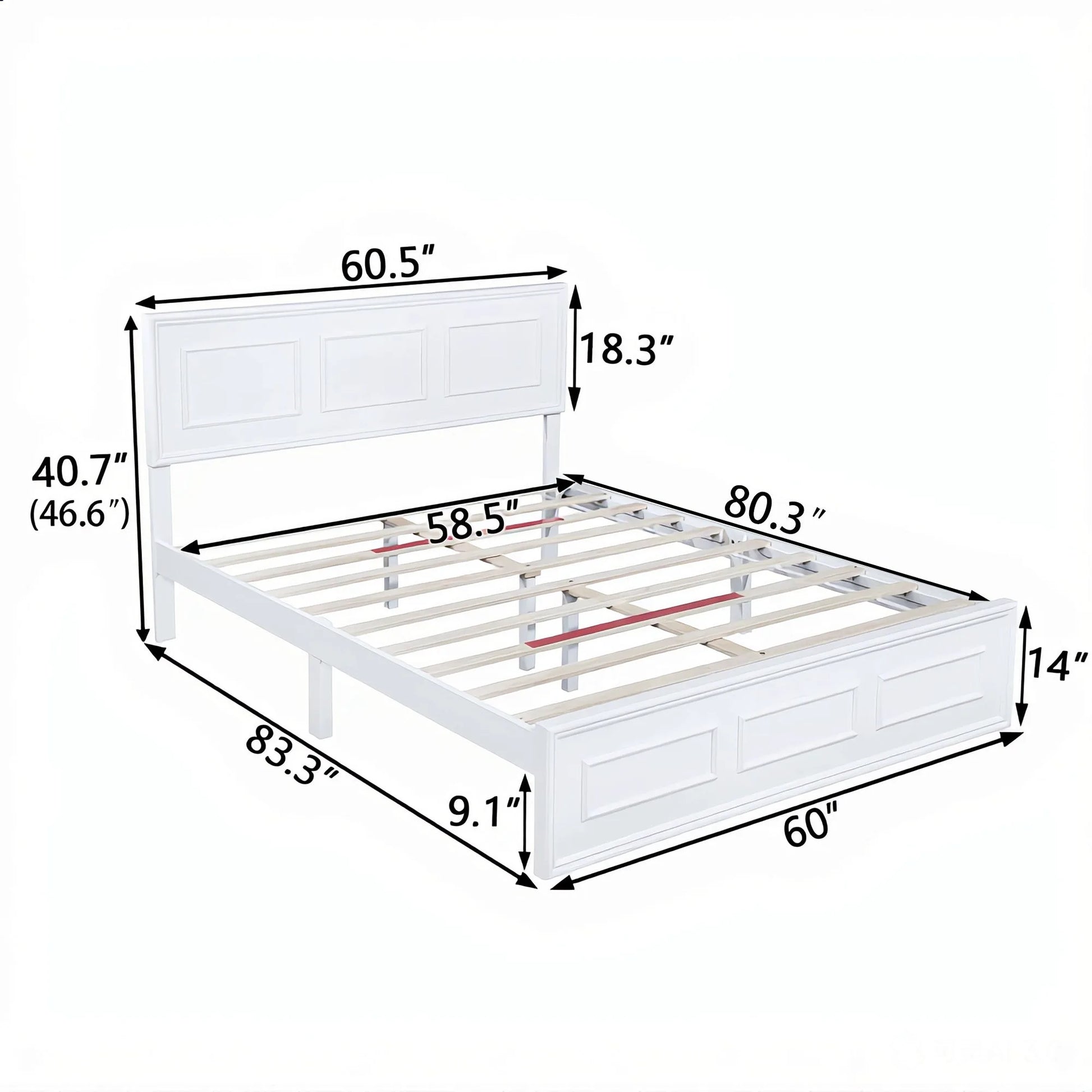 Queen Size Bed with Adjustable Height Headboard, Pine Wood Bed with Strengthened Bed Frame, White detail view 16