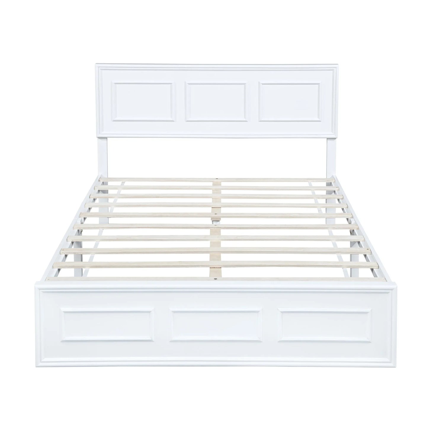 Queen Size Bed with Adjustable Height Headboard, Pine Wood Bed with Strengthened Bed Frame, White detail view 17