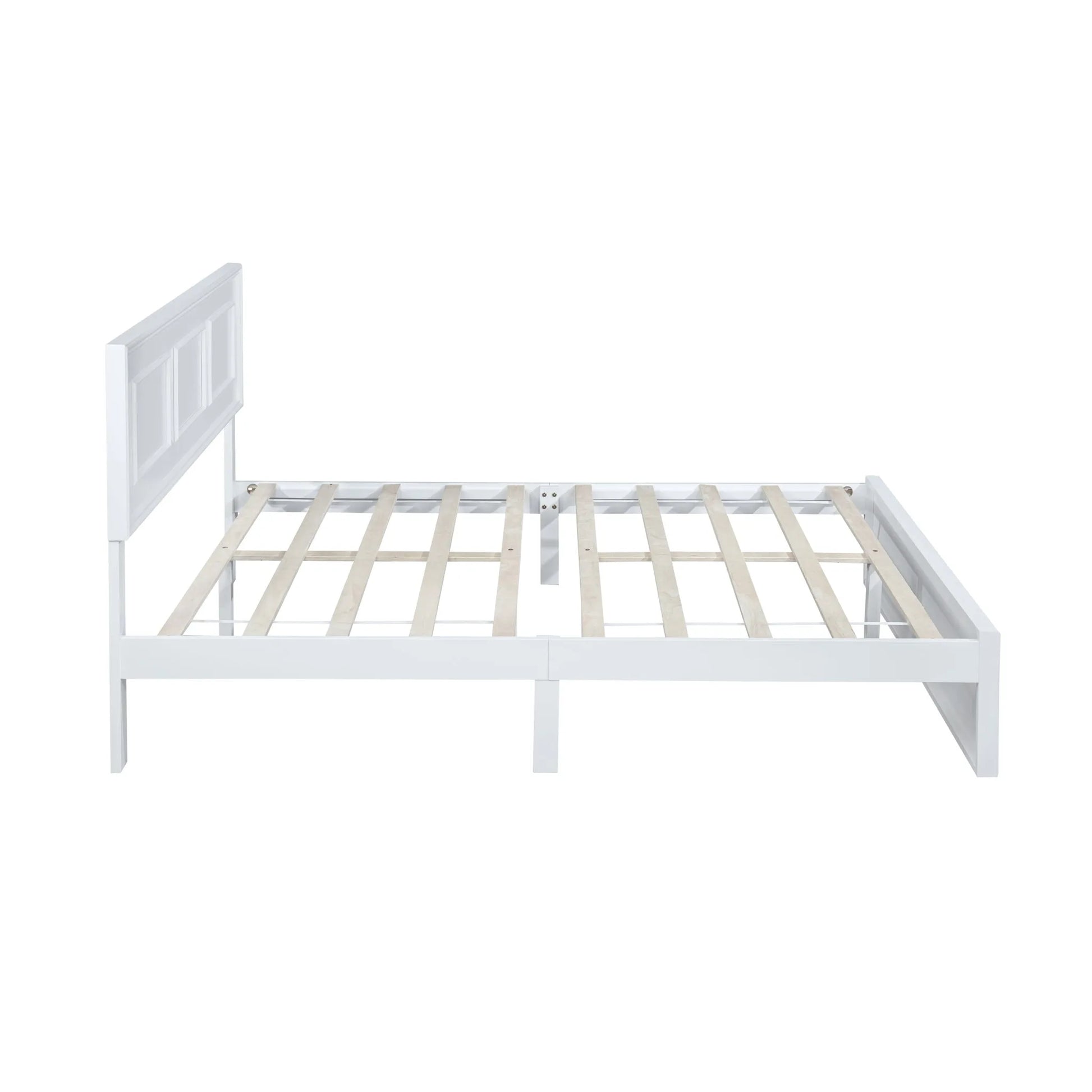 Queen Size Bed with Adjustable Height Headboard, Pine Wood Bed with Strengthened Bed Frame, White detail view 18