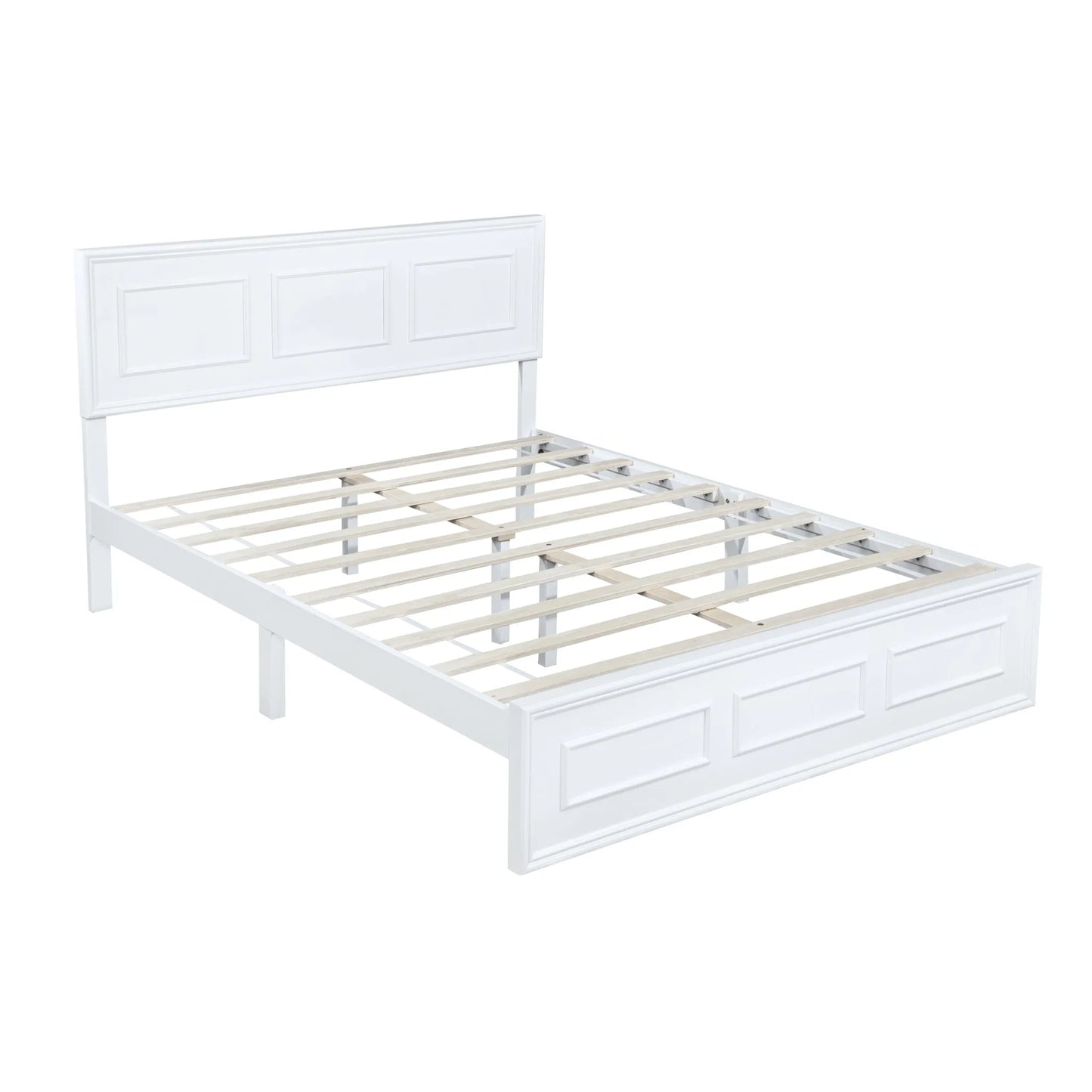 Queen Size Bed with Adjustable Height Headboard, Pine Wood Bed with Strengthened Bed Frame, White detail view 19