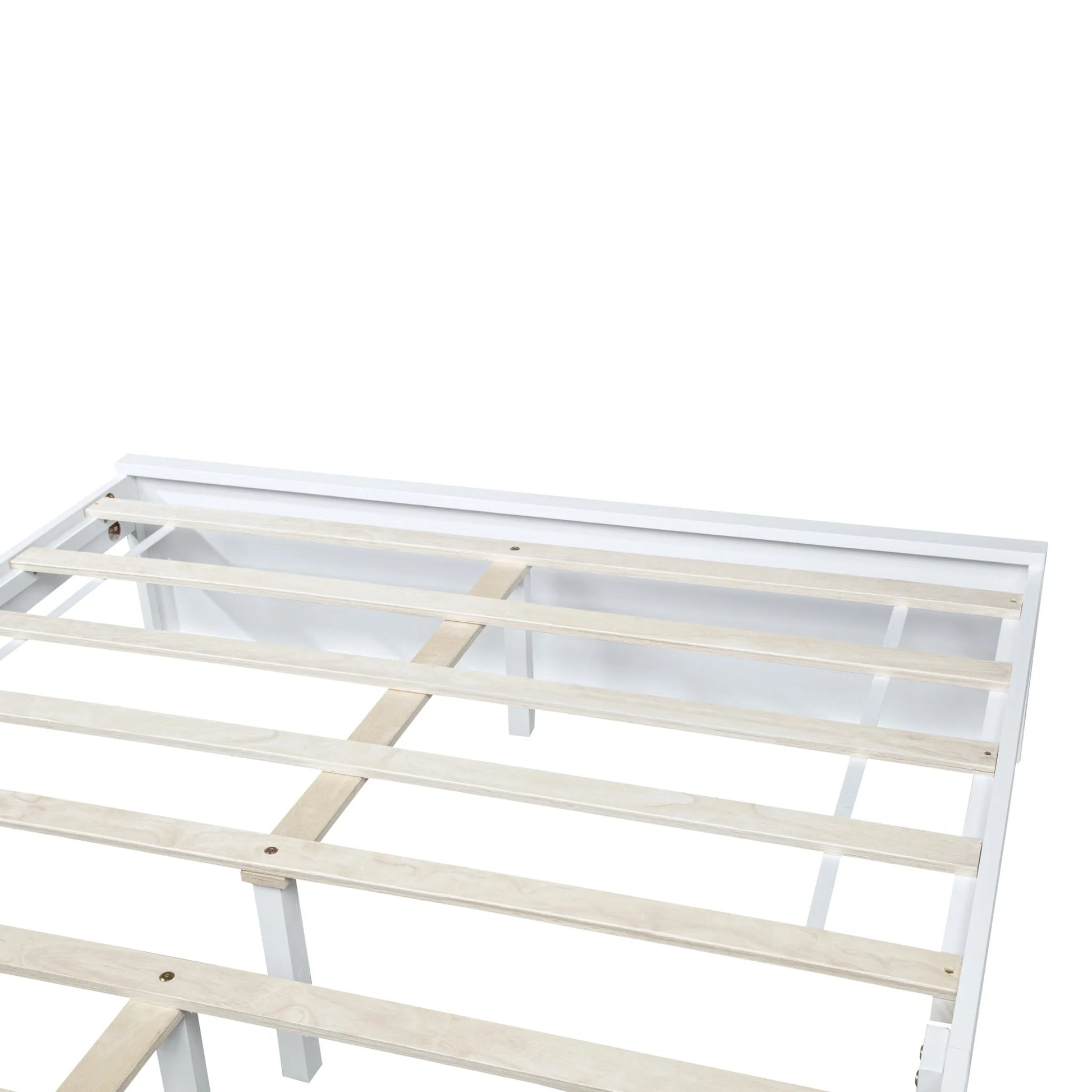 Queen Size Bed with Adjustable Height Headboard, Pine Wood Bed with Strengthened Bed Frame, White detail view 21