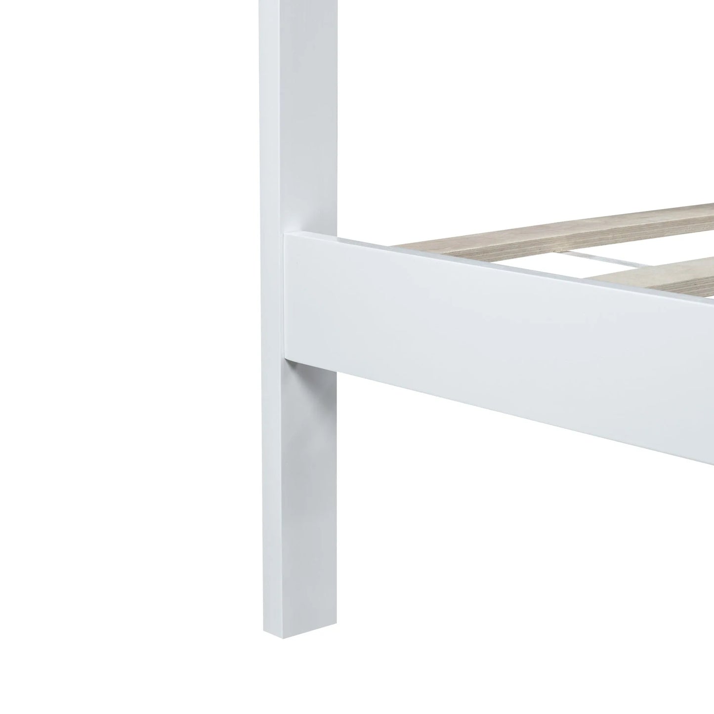 Queen Size Bed with Adjustable Height Headboard, Pine Wood Bed with Strengthened Bed Frame, White detail view 26