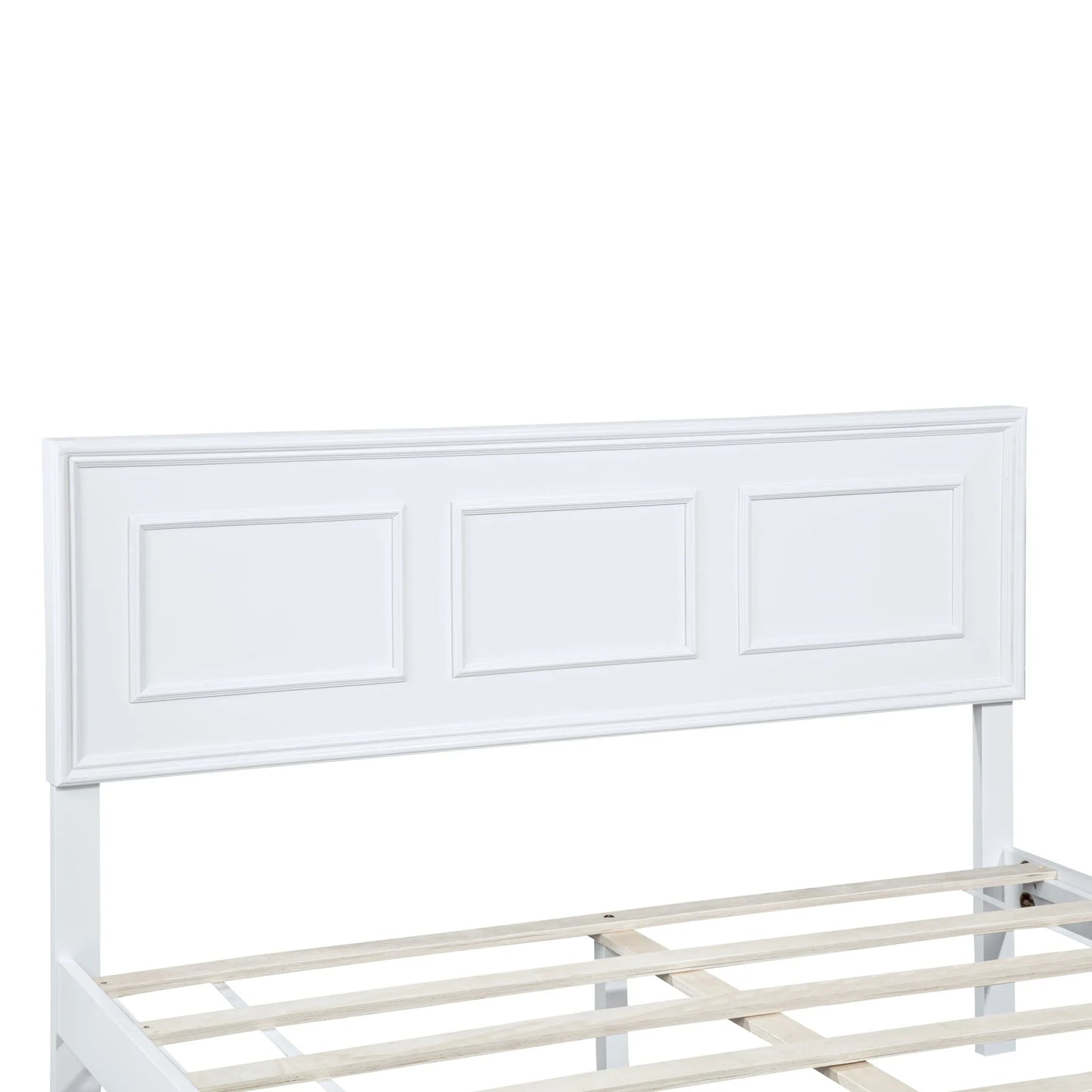 Queen Size Bed with Adjustable Height Headboard, Pine Wood Bed with Strengthened Bed Frame, White detail view 28
