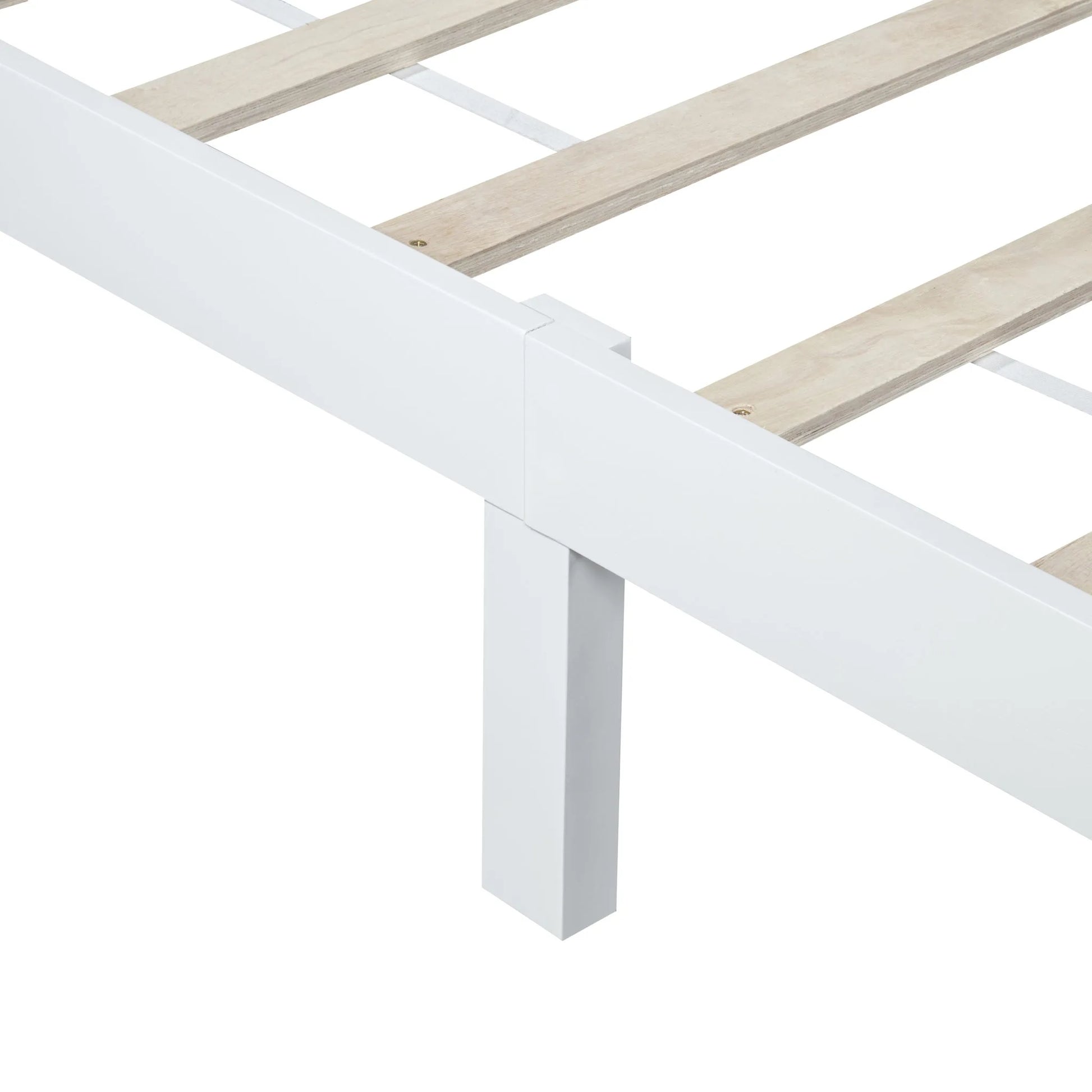 Queen Size Bed with Adjustable Height Headboard, Pine Wood Bed with Strengthened Bed Frame, White detail view 29