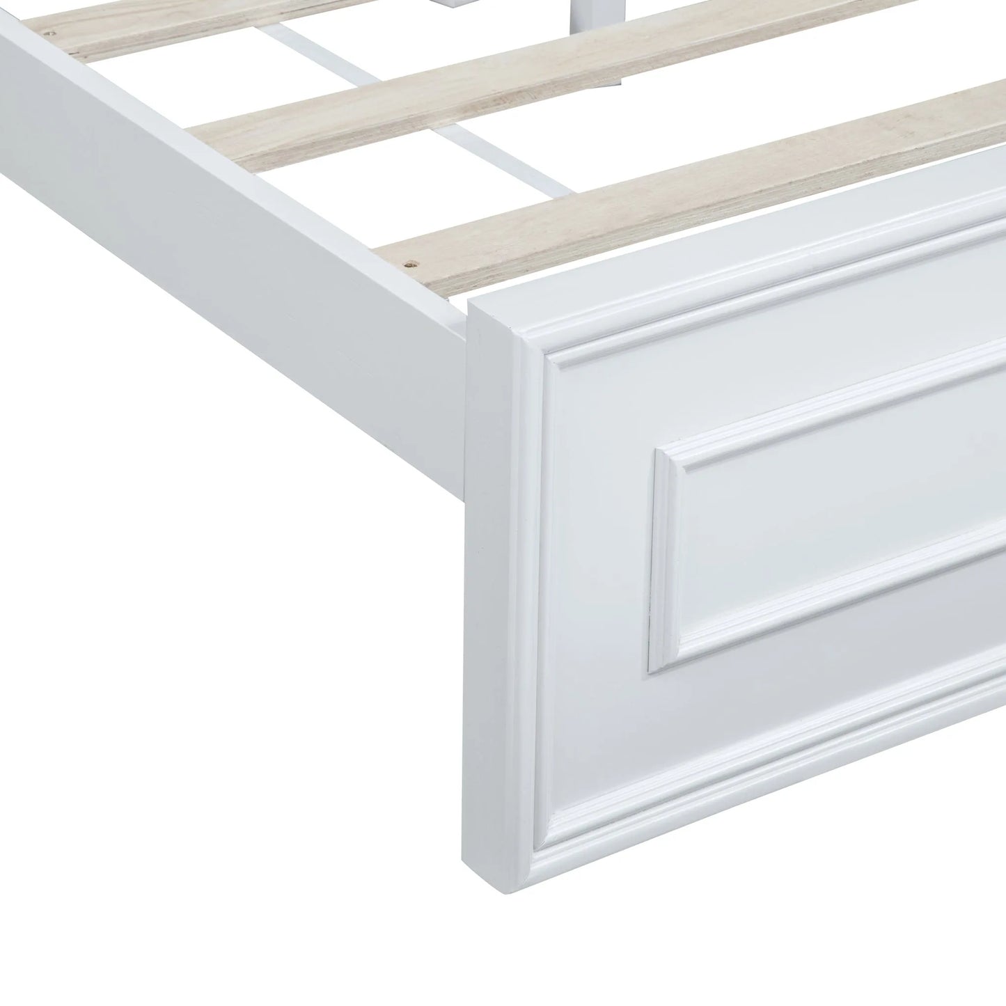Queen Size Bed with Adjustable Height Headboard, Pine Wood Bed with Strengthened Bed Frame, White detail view 30