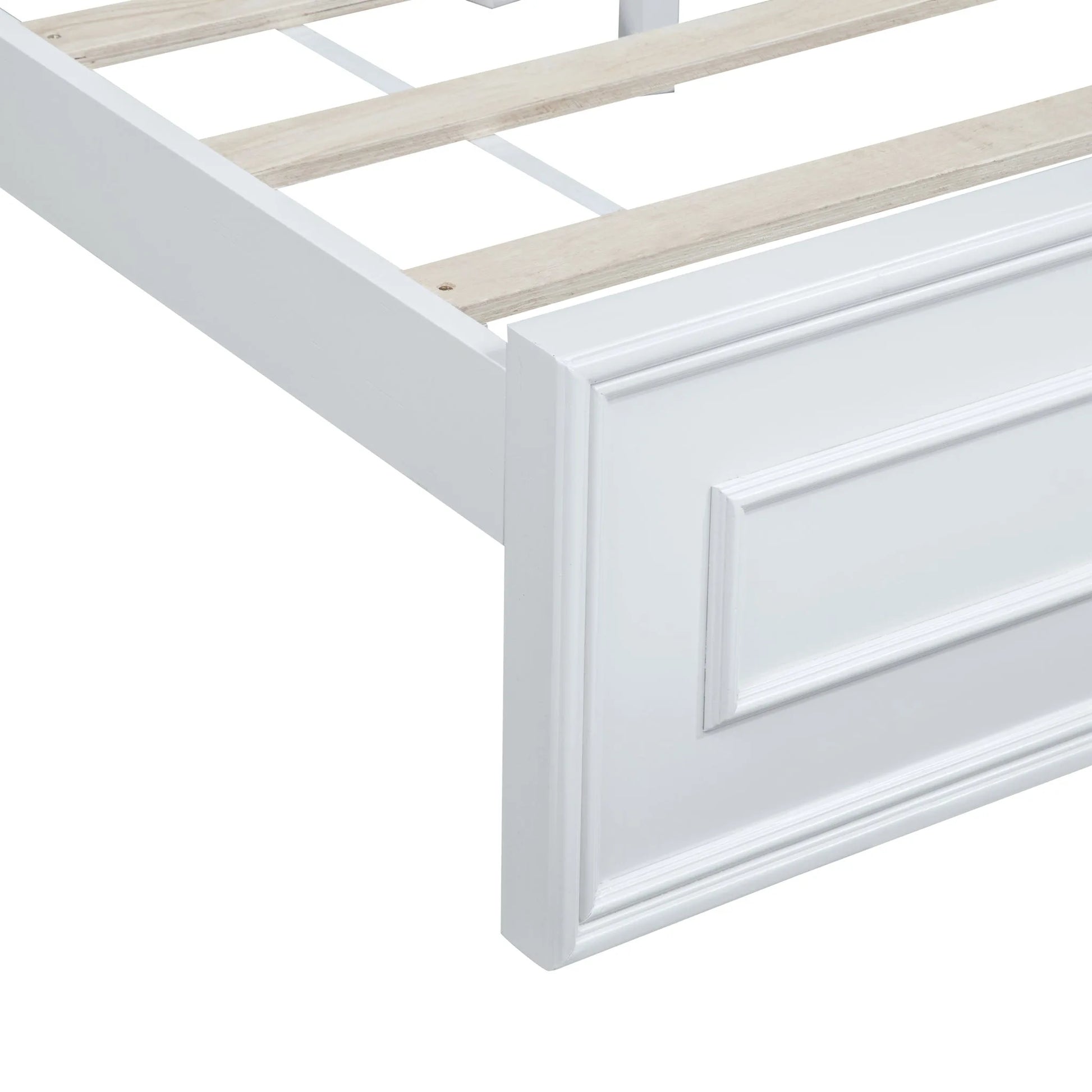 Queen Size Bed with Adjustable Height Headboard, Pine Wood Bed with Strengthened Bed Frame, White detail view 30