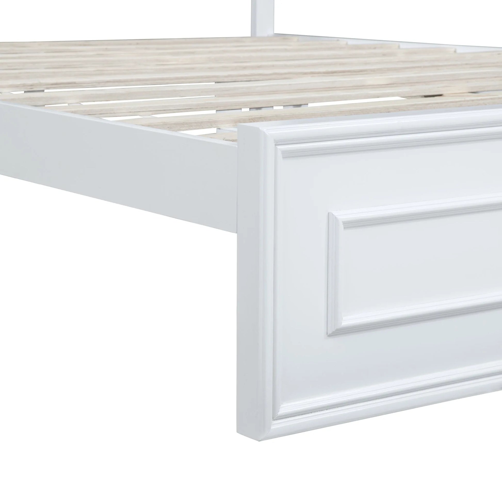 Queen Size Bed with Adjustable Height Headboard, Pine Wood Bed with Strengthened Bed Frame, White detail view 31