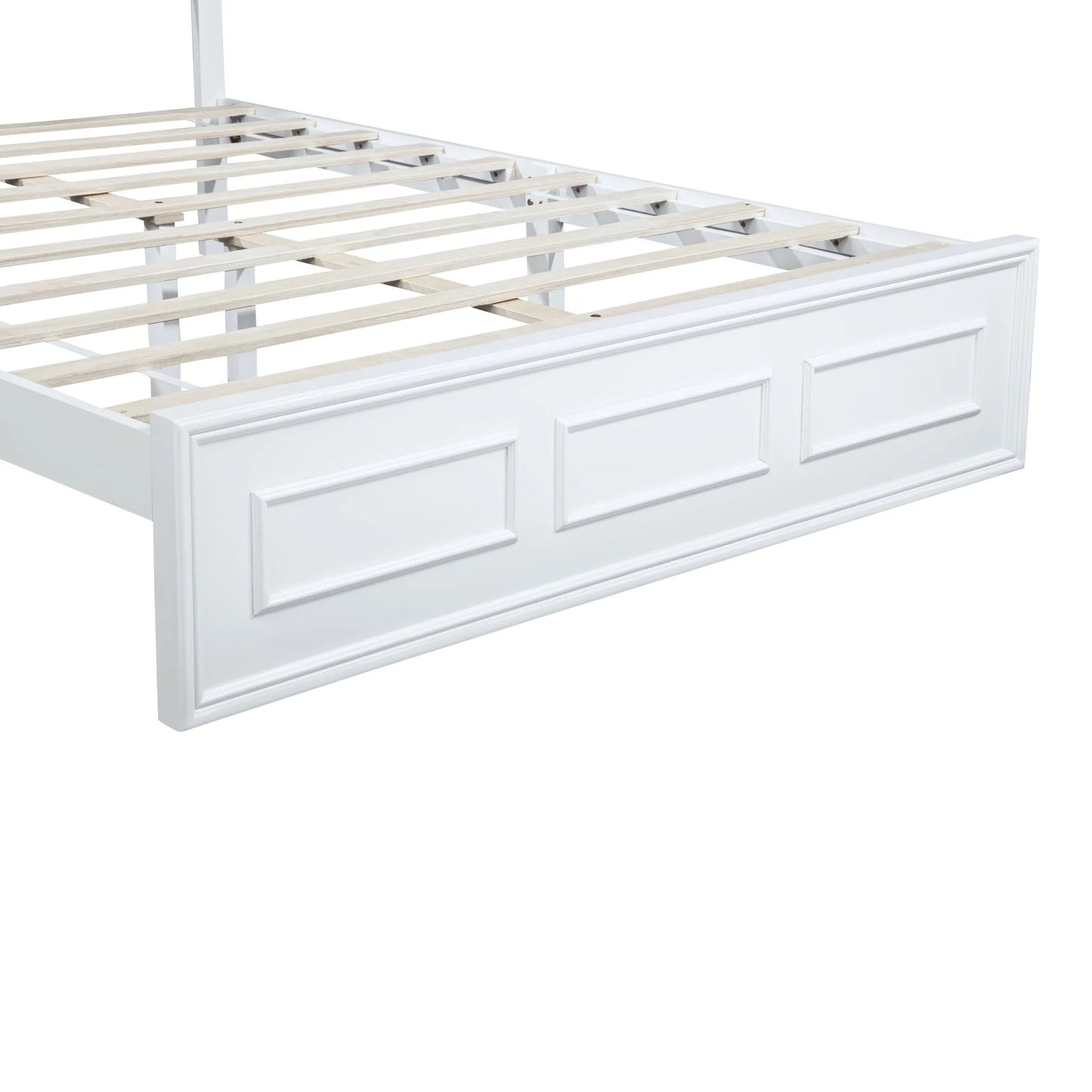 Queen Size Bed with Adjustable Height Headboard, Pine Wood Bed with Strengthened Bed Frame, White detail view 32