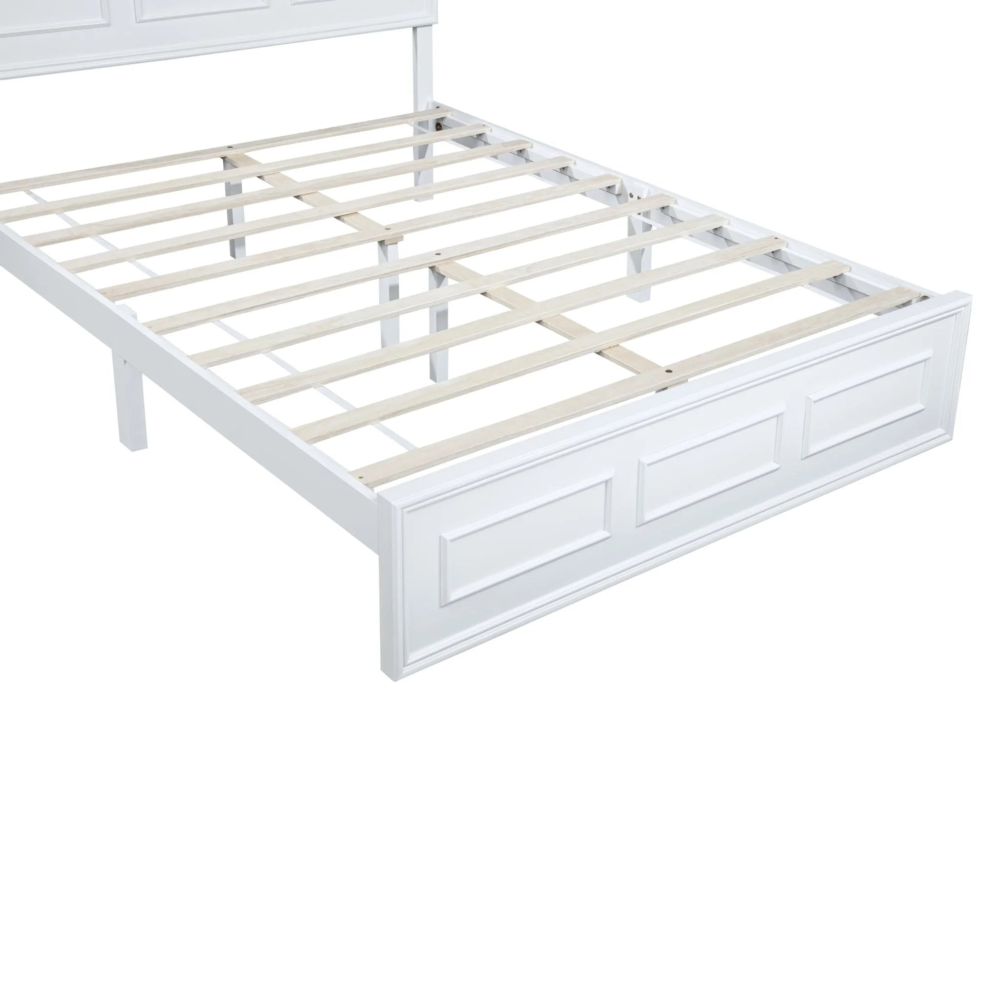 Queen Size Bed with Adjustable Height Headboard, Pine Wood Bed with Strengthened Bed Frame, White detail view 33