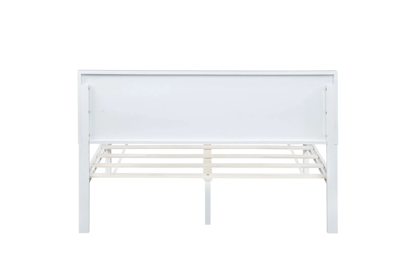 Queen Size Bed with Adjustable Height Headboard, Pine Wood Bed with Strengthened Bed Frame, White detail view 34