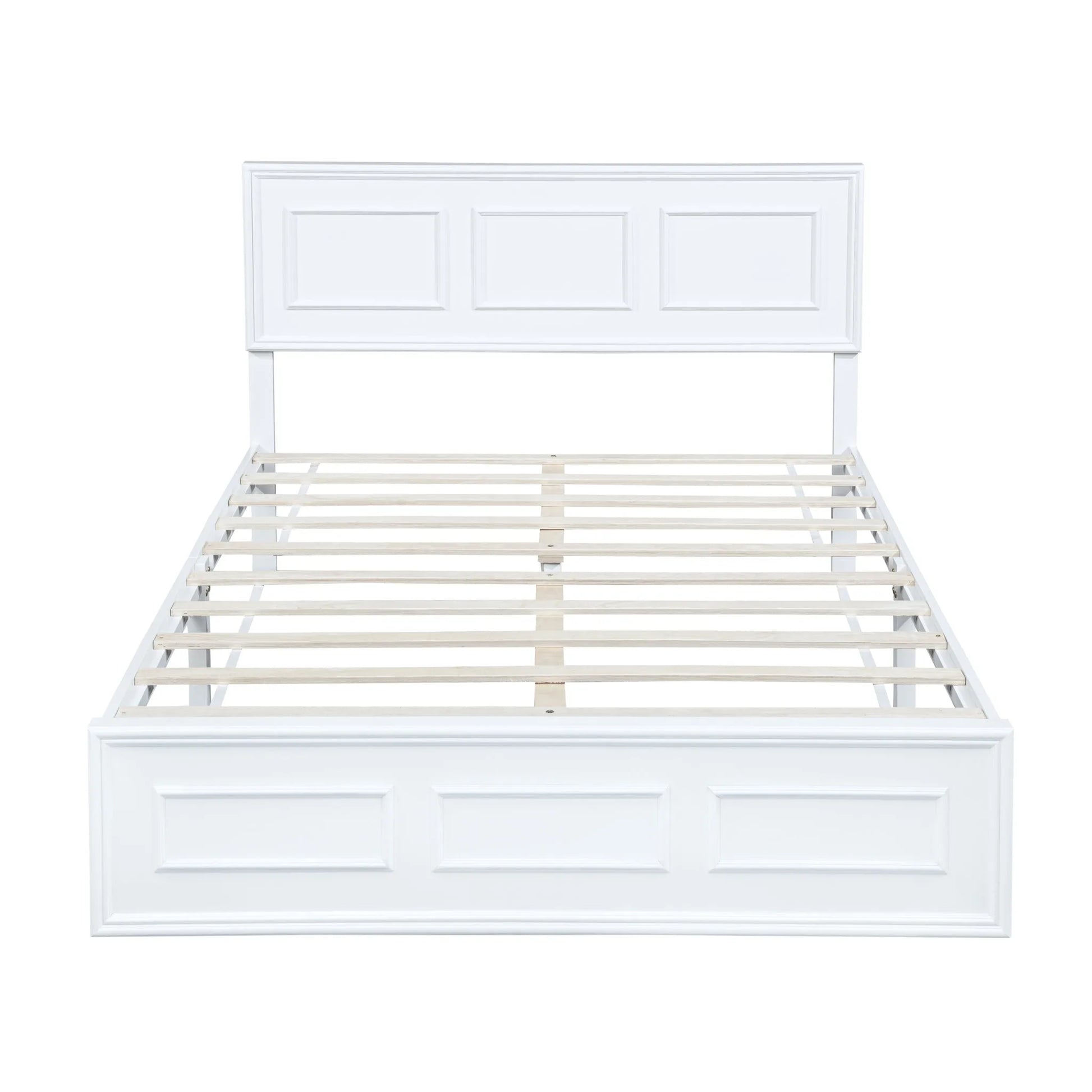 Queen Size Bed with Adjustable Height Headboard, Pine Wood Bed with Strengthened Bed Frame, White detail view 35