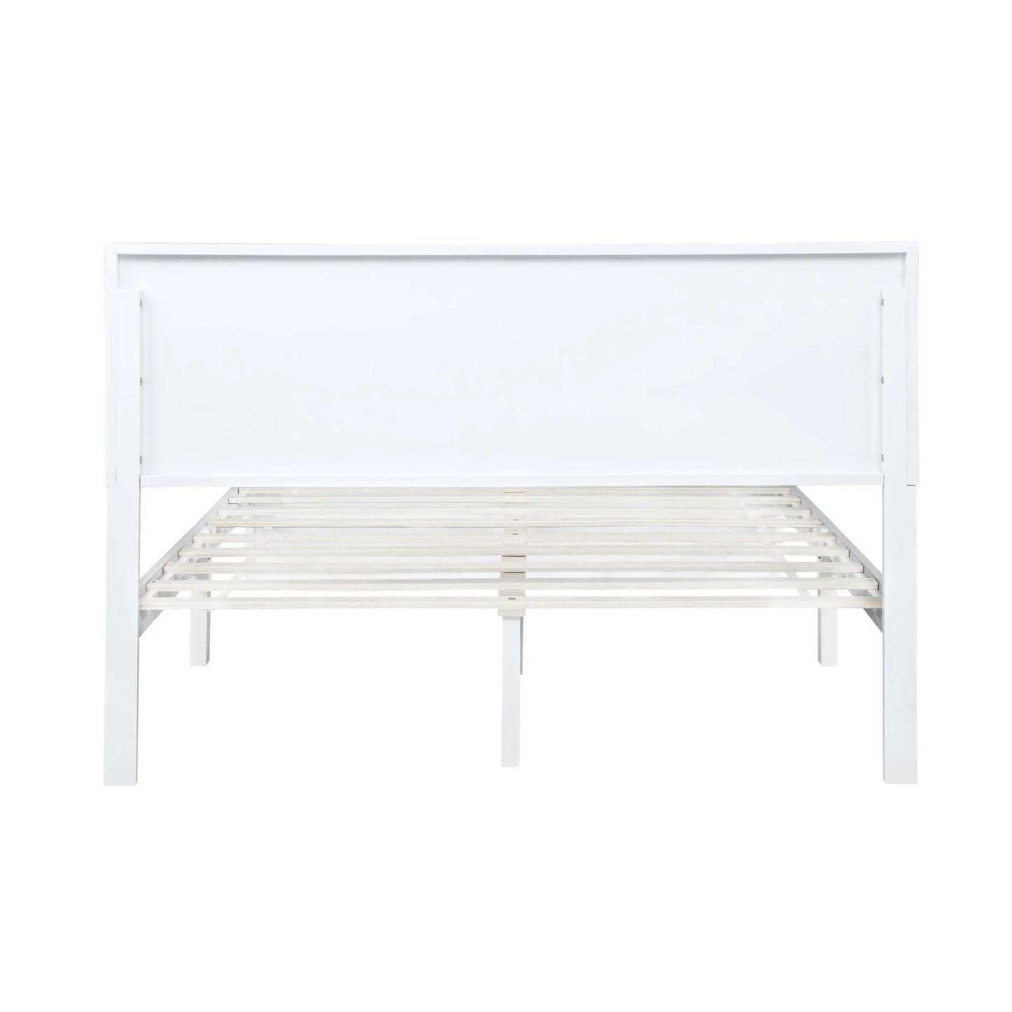 Queen Size Bed with Adjustable Height Headboard, Pine Wood Bed with Strengthened Bed Frame, White detail view 36