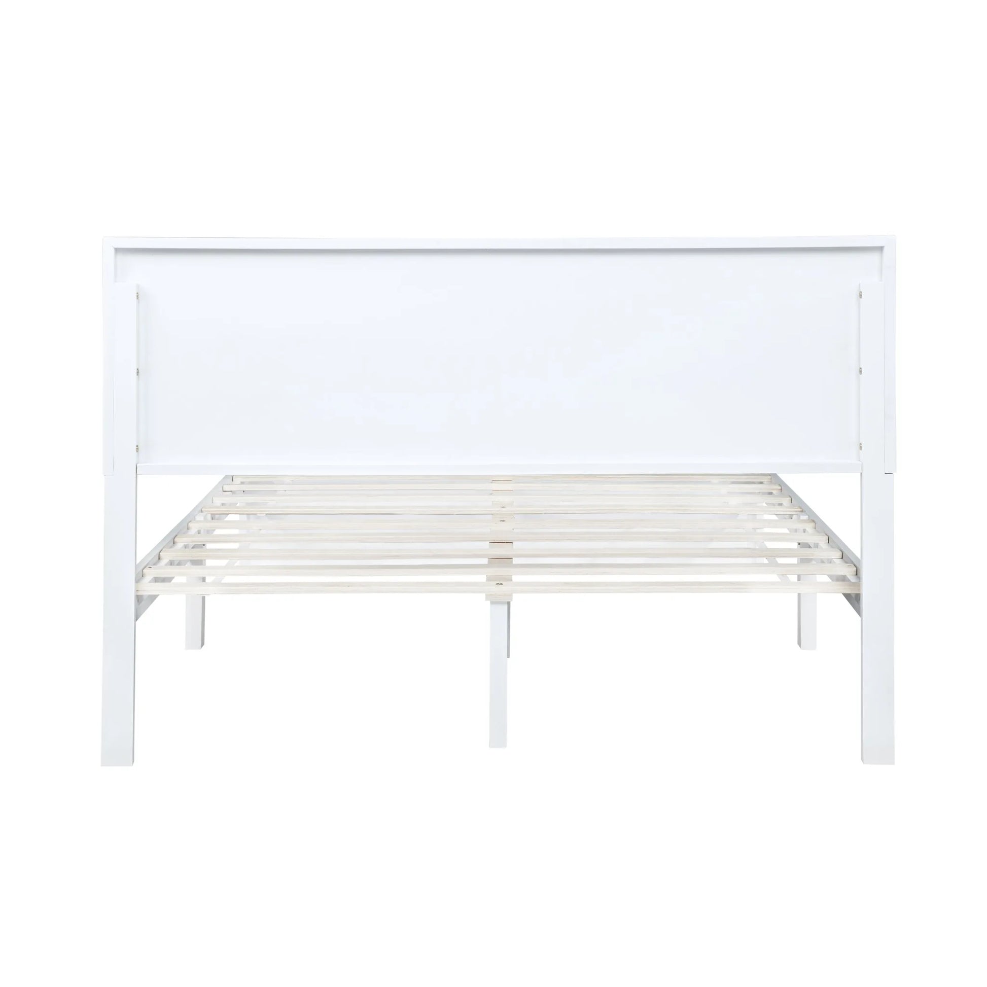 Queen Size Bed with Adjustable Height Headboard, Pine Wood Bed with Strengthened Bed Frame, White detail view 36
