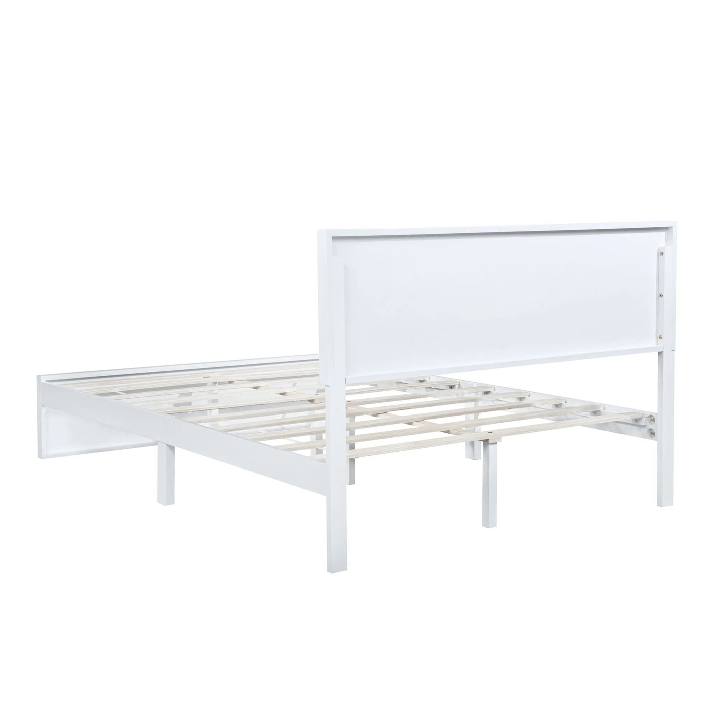 Queen Size Bed with Adjustable Height Headboard, Pine Wood Bed with Strengthened Bed Frame, White detail view 37