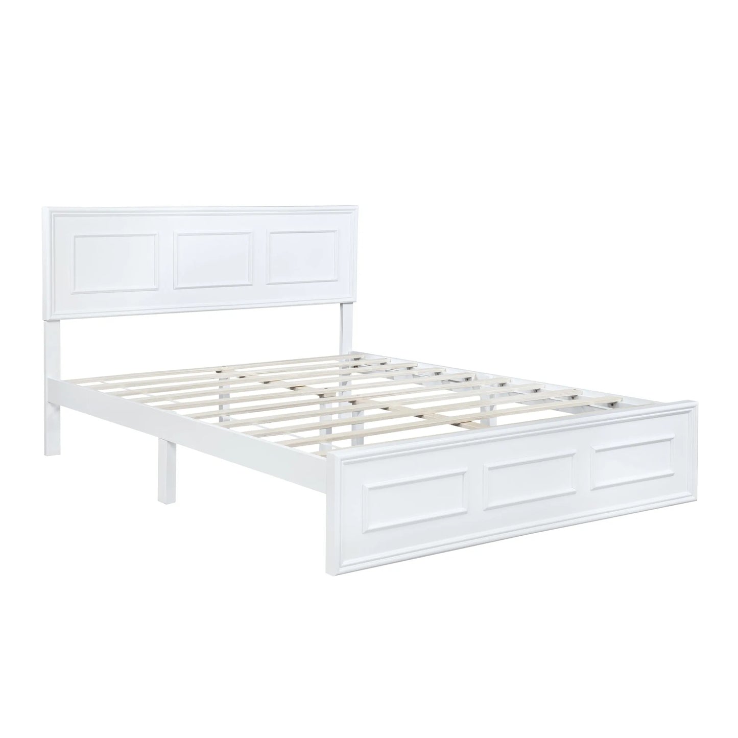 Queen Size Bed with Adjustable Height Headboard, Pine Wood Bed with Strengthened Bed Frame, White detail view 38