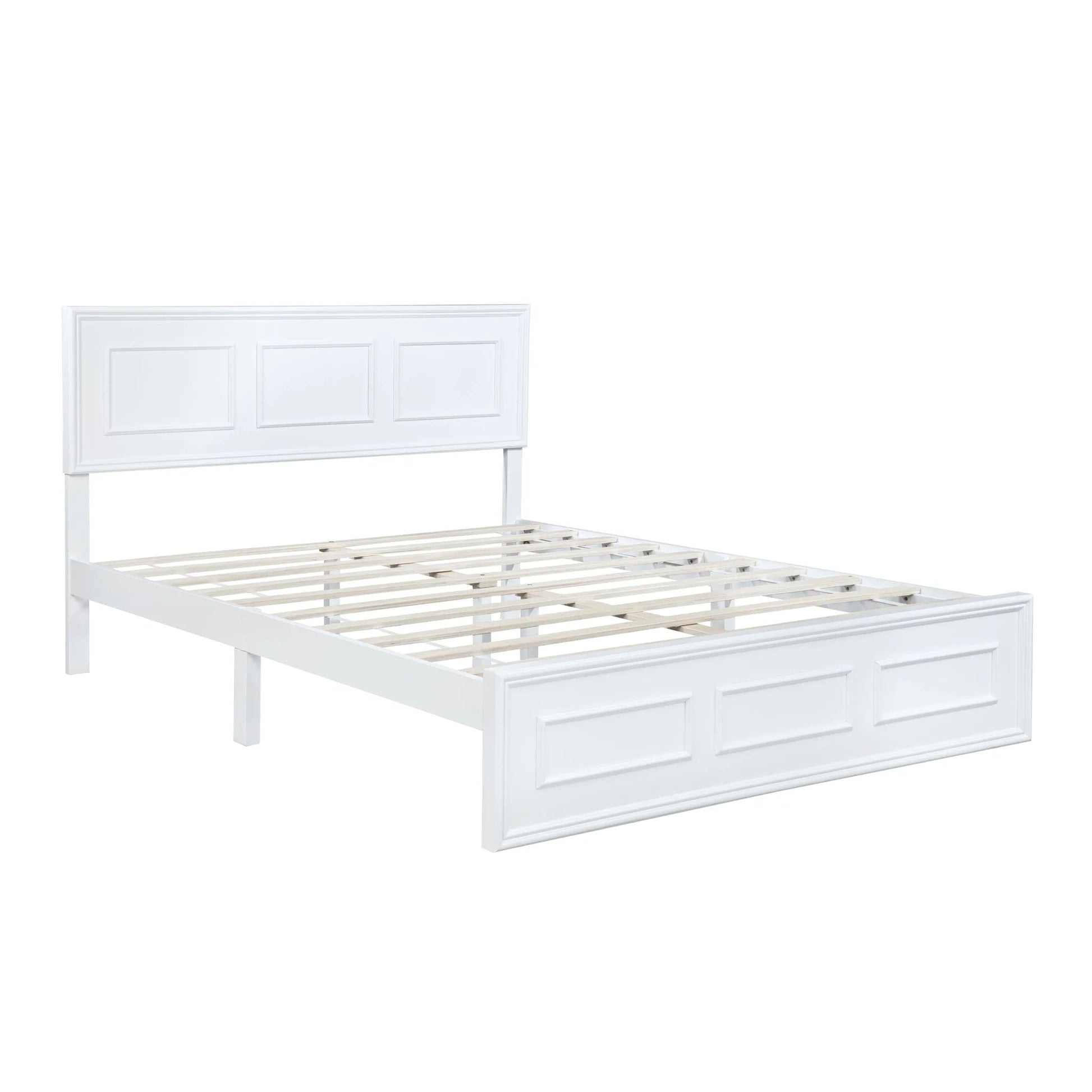 Queen Size Bed with Adjustable Height Headboard, Pine Wood Bed with Strengthened Bed Frame, White detail view 38