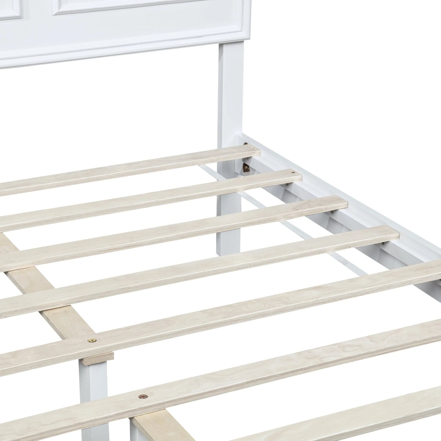 Queen Size Bed with Adjustable Height Headboard, Pine Wood Bed with Strengthened Bed Frame, White detail view 39
