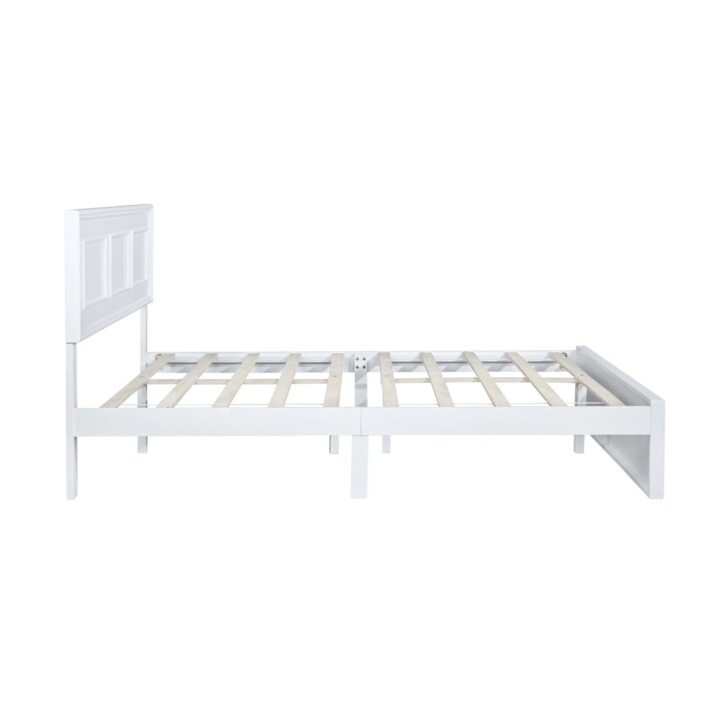 Queen Size Bed with Adjustable Height Headboard, Pine Wood Bed with Strengthened Bed Frame, White detail view 40