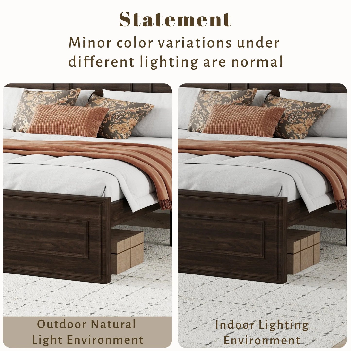 Queen Size Bed with Adjustable Height Headboard, Pine Wood Bed with Strengthened Bed Frame, White detail view 45
