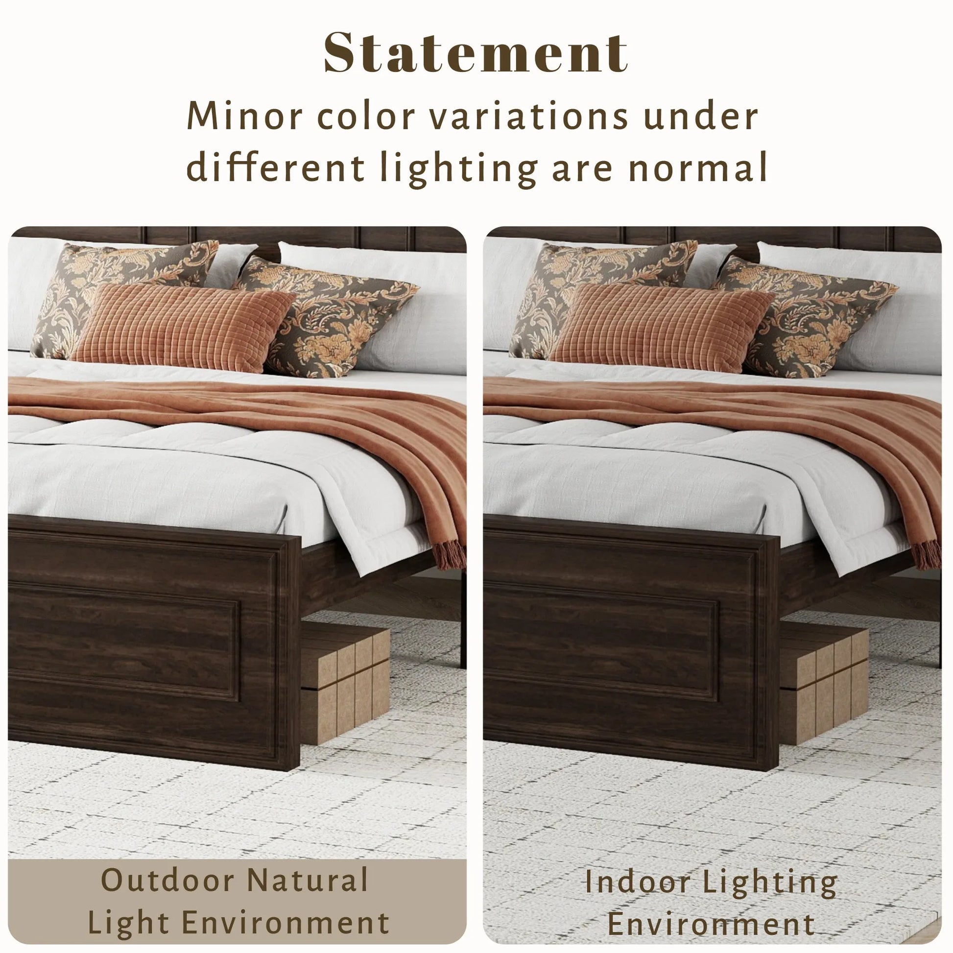 Queen Size Bed with Adjustable Height Headboard, Pine Wood Bed with Strengthened Bed Frame, White detail view 45