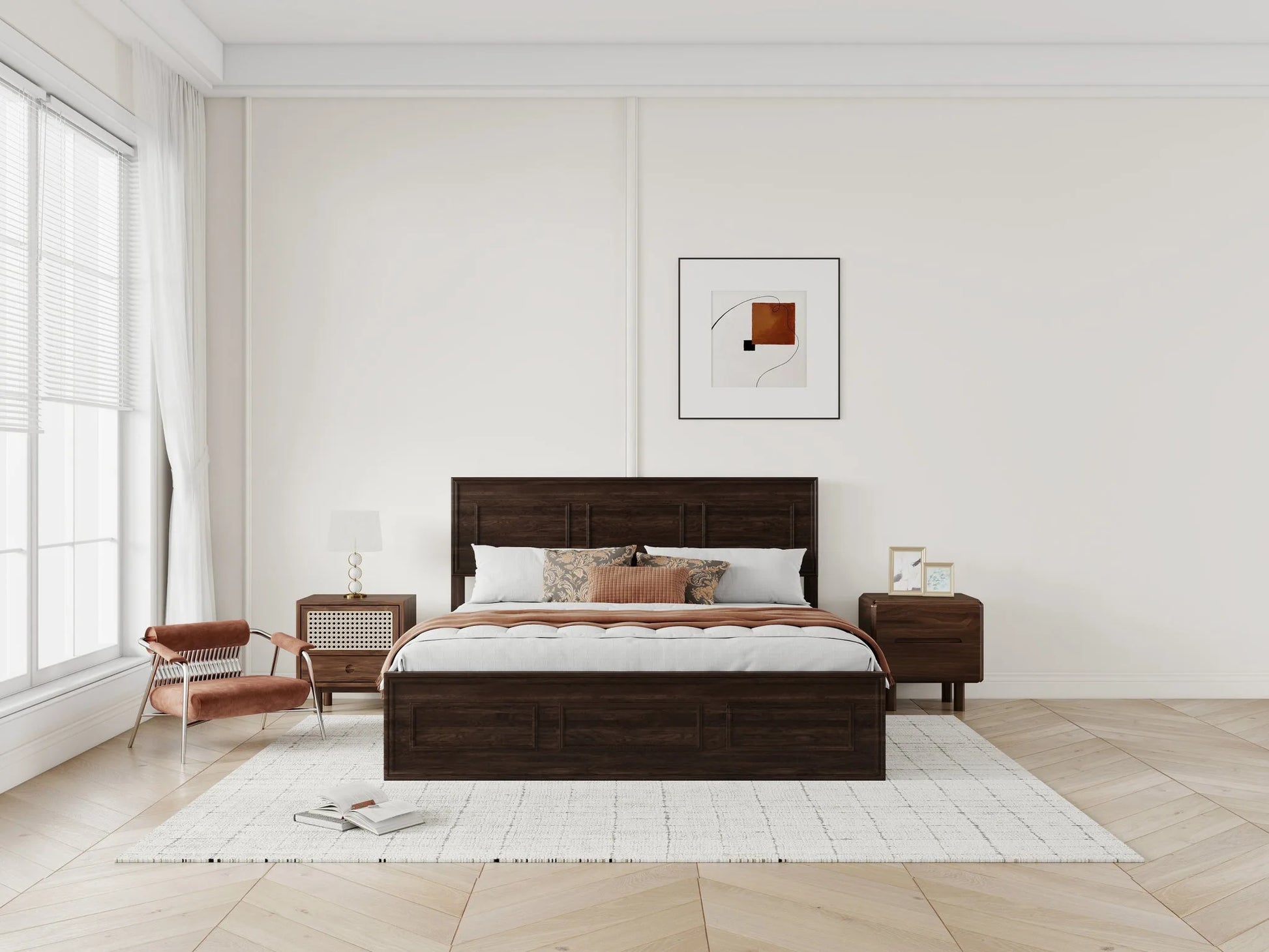 Queen Size Bed with Adjustable Height Headboard, Pine Wood Bed with Strengthened Bed Frame, White detail view 48