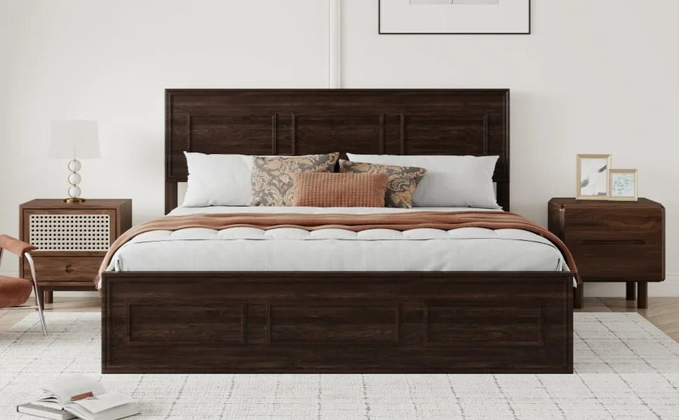 Queen Size Bed with Adjustable Height Headboard, Pine Wood Bed with Strengthened Bed Frame, White detail view 50