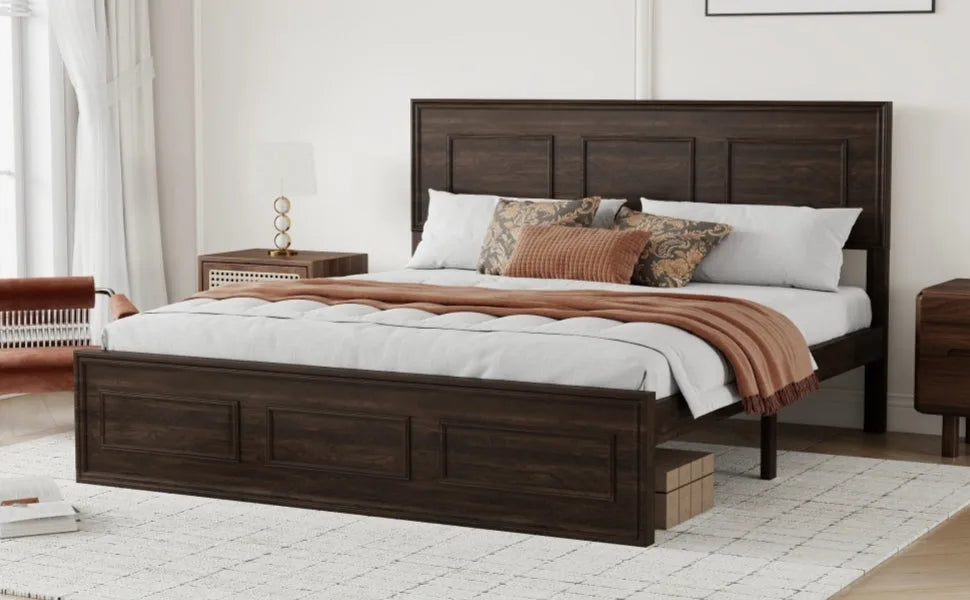 Queen Size Bed with Adjustable Height Headboard, Pine Wood Bed with Strengthened Bed Frame, White detail view 51