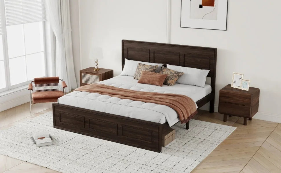 Queen Size Bed with Adjustable Height Headboard, Pine Wood Bed with Strengthened Bed Frame, White detail view 52