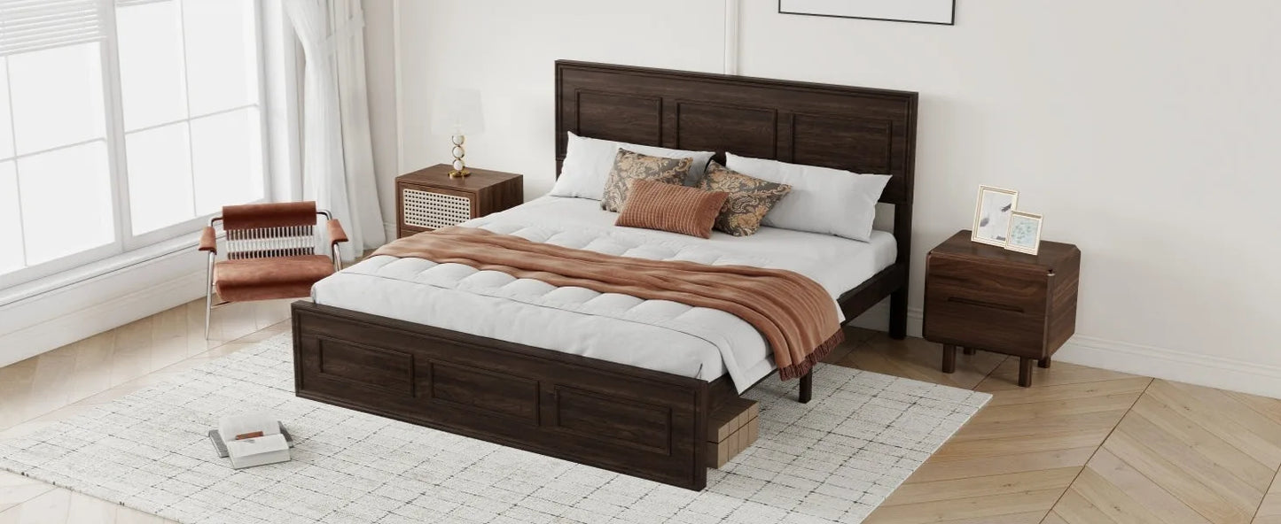 Queen Size Bed with Adjustable Height Headboard, Pine Wood Bed with Strengthened Bed Frame, White detail view 53