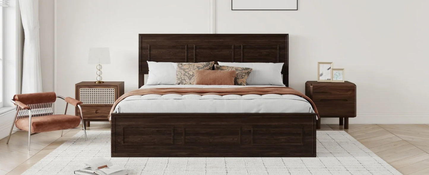 Queen Size Bed with Adjustable Height Headboard, Pine Wood Bed with Strengthened Bed Frame, White detail view 54