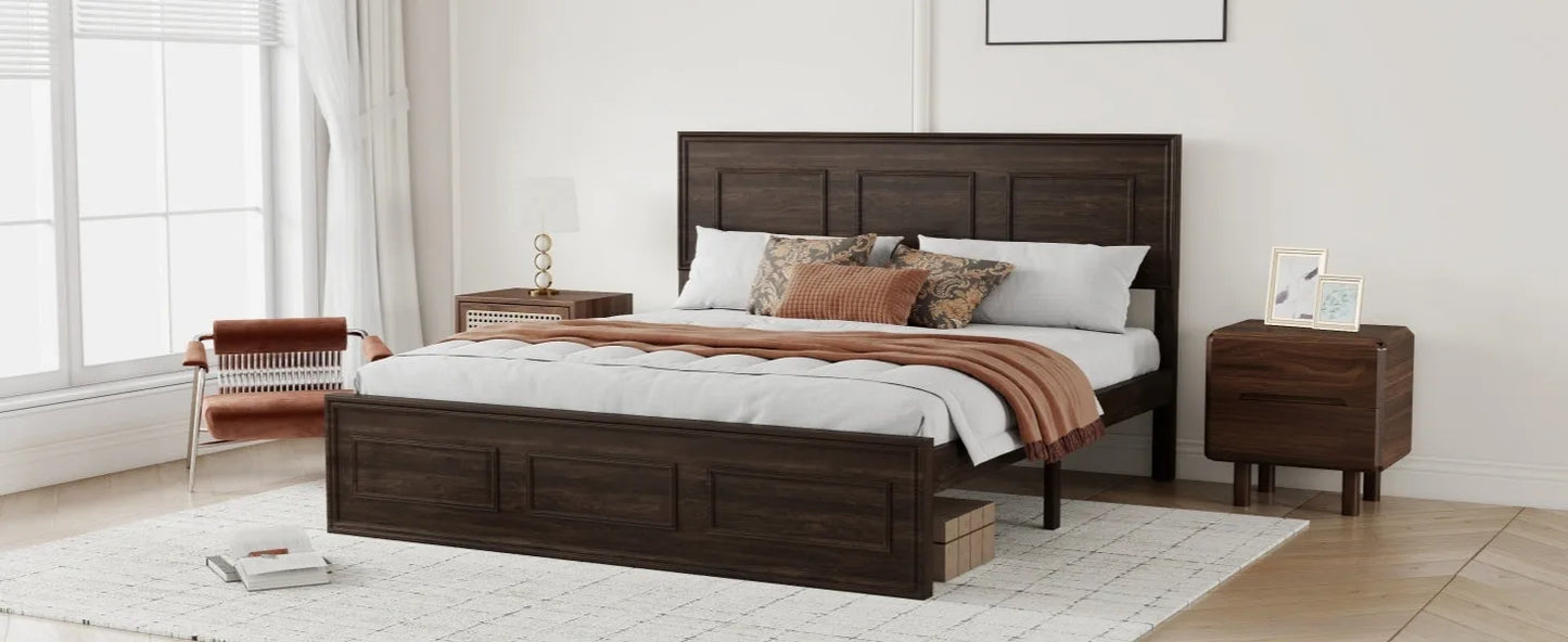 Queen Size Bed with Adjustable Height Headboard, Pine Wood Bed with Strengthened Bed Frame, White detail view 55