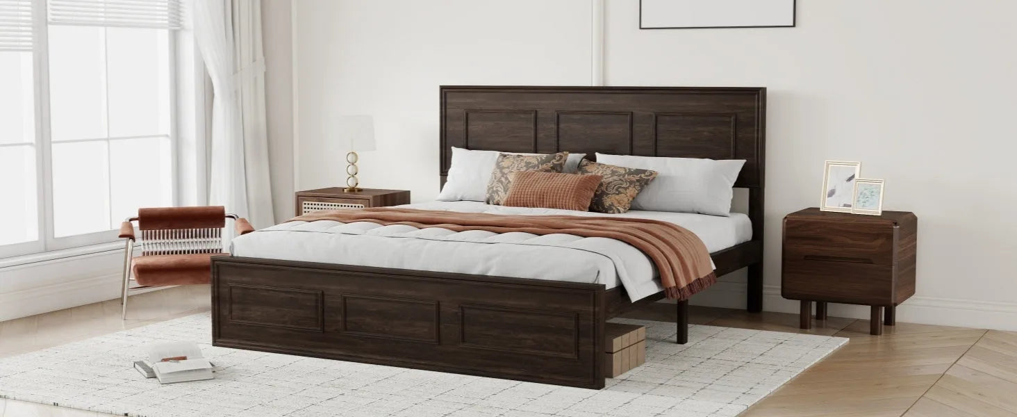 Queen Size Bed with Adjustable Height Headboard, Pine Wood Bed with Strengthened Bed Frame, White detail view 55