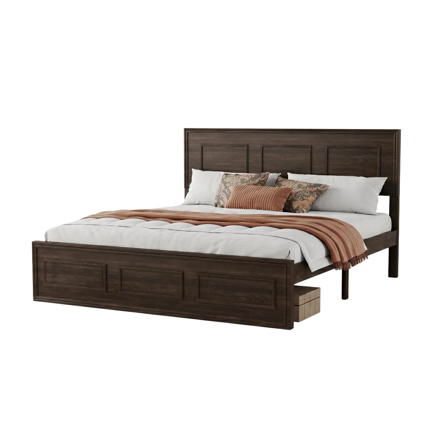 Queen Size Bed with Adjustable Height Headboard, Pine Wood Bed with Strengthened Bed Frame, White detail view 56