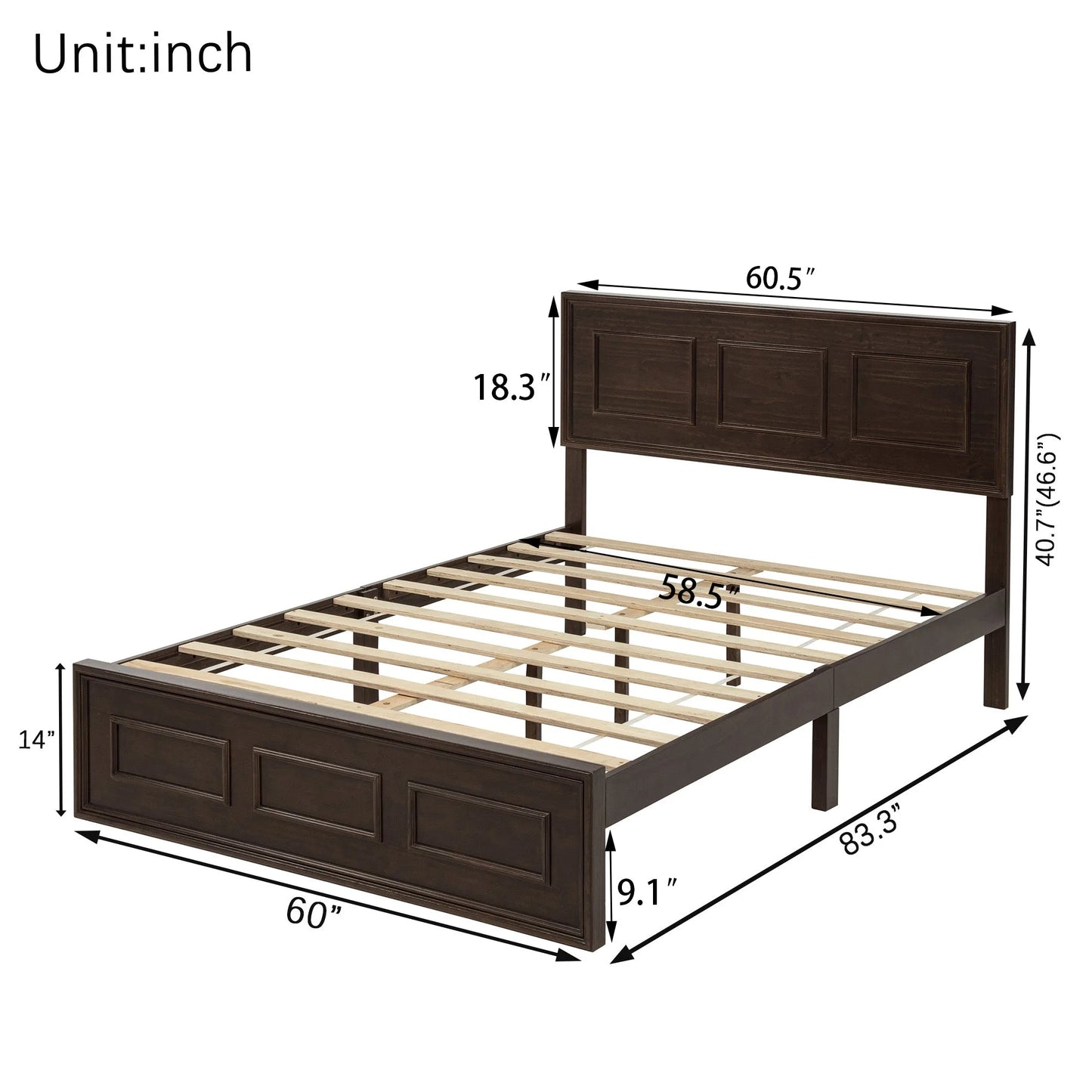 Queen Size Bed with Adjustable Height Headboard, Pine Wood Bed with Strengthened Bed Frame, White detail view 57