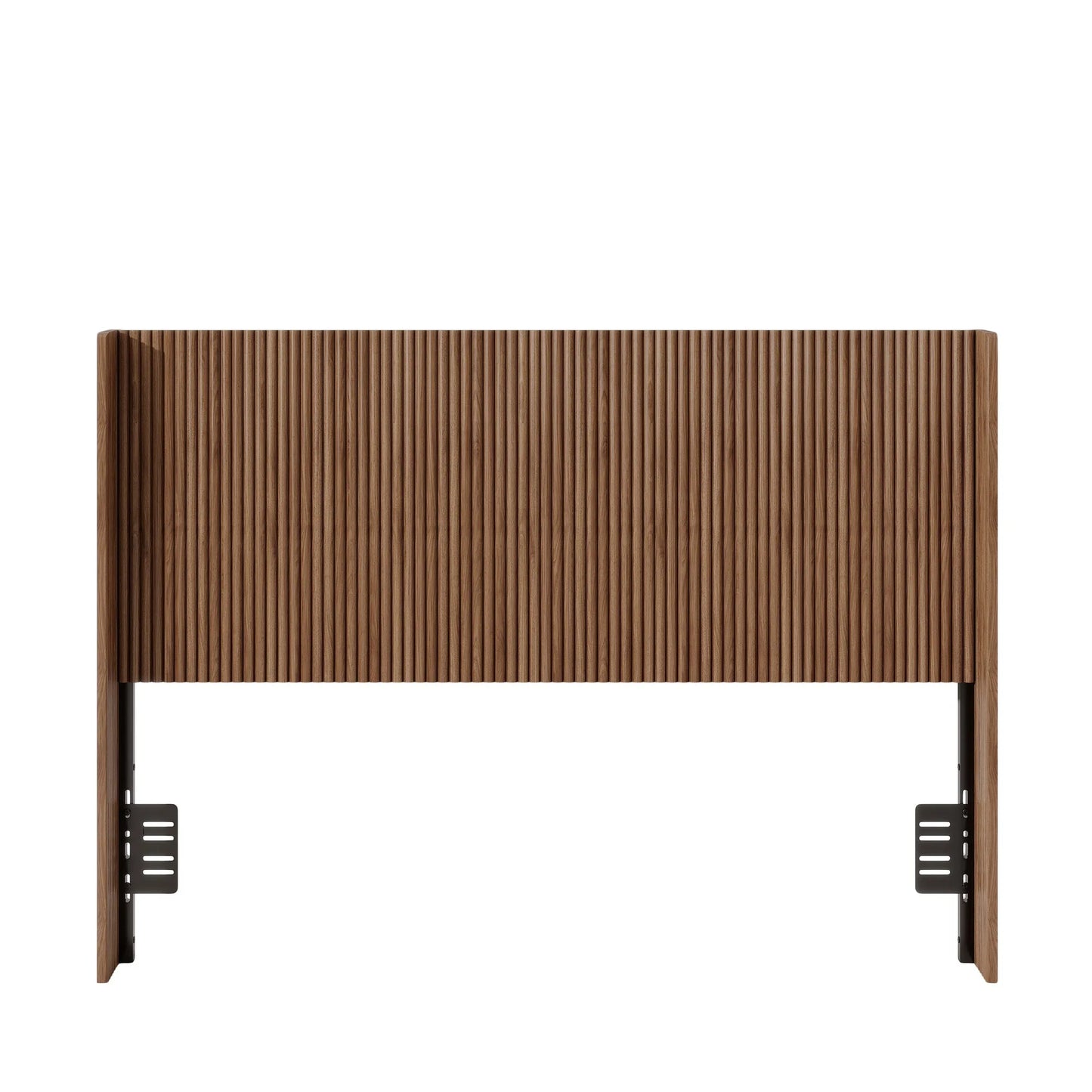 Walnut Fluted Wood Headboard with Adjustable Metal Brackets, Brown, Queen detail view 4