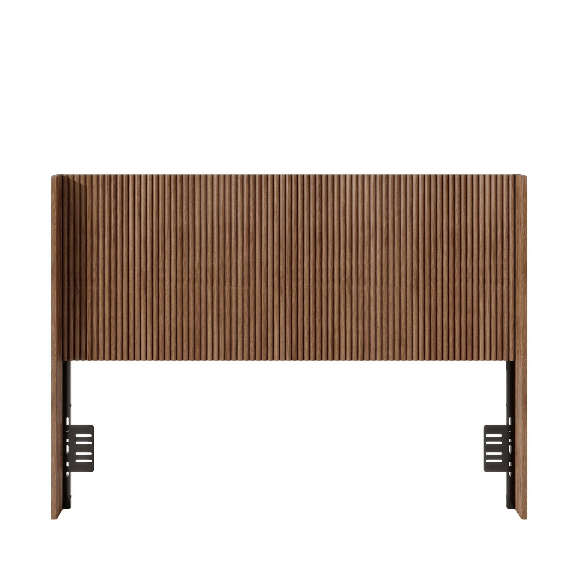 Walnut Fluted Wood Headboard with Adjustable Metal Brackets, Brown, Queen detail view 4