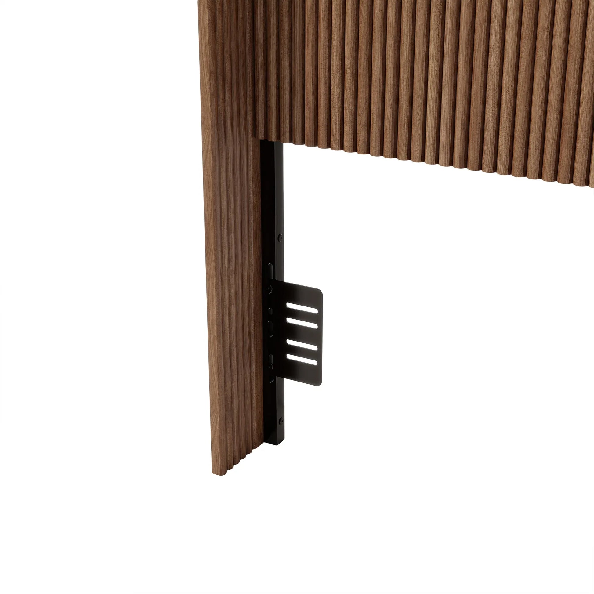 Walnut Fluted Wood Headboard with Adjustable Metal Brackets, Brown, Queen detail view 5