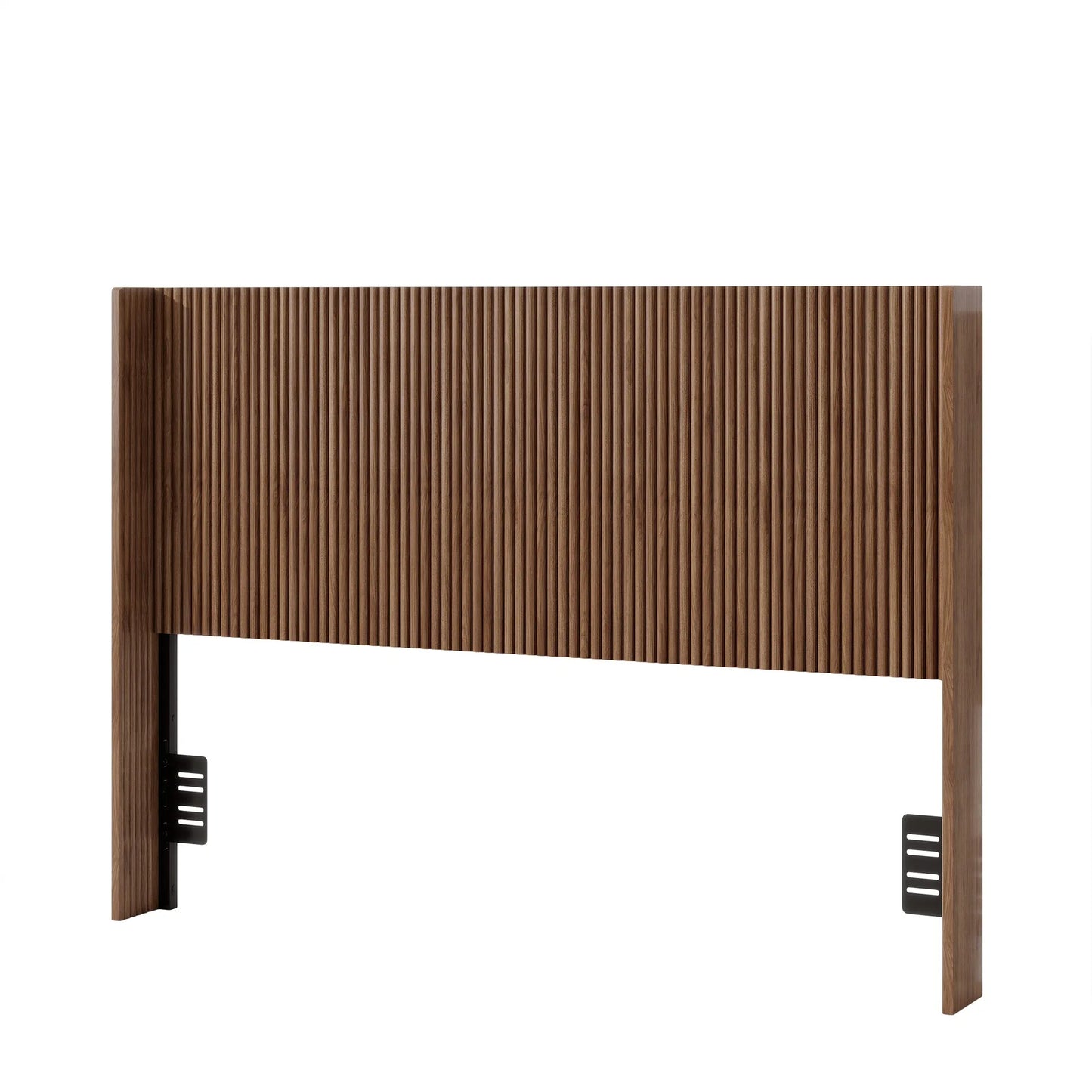 Walnut Fluted Wood Headboard with Adjustable Metal Brackets, Brown, Queen detail view 6