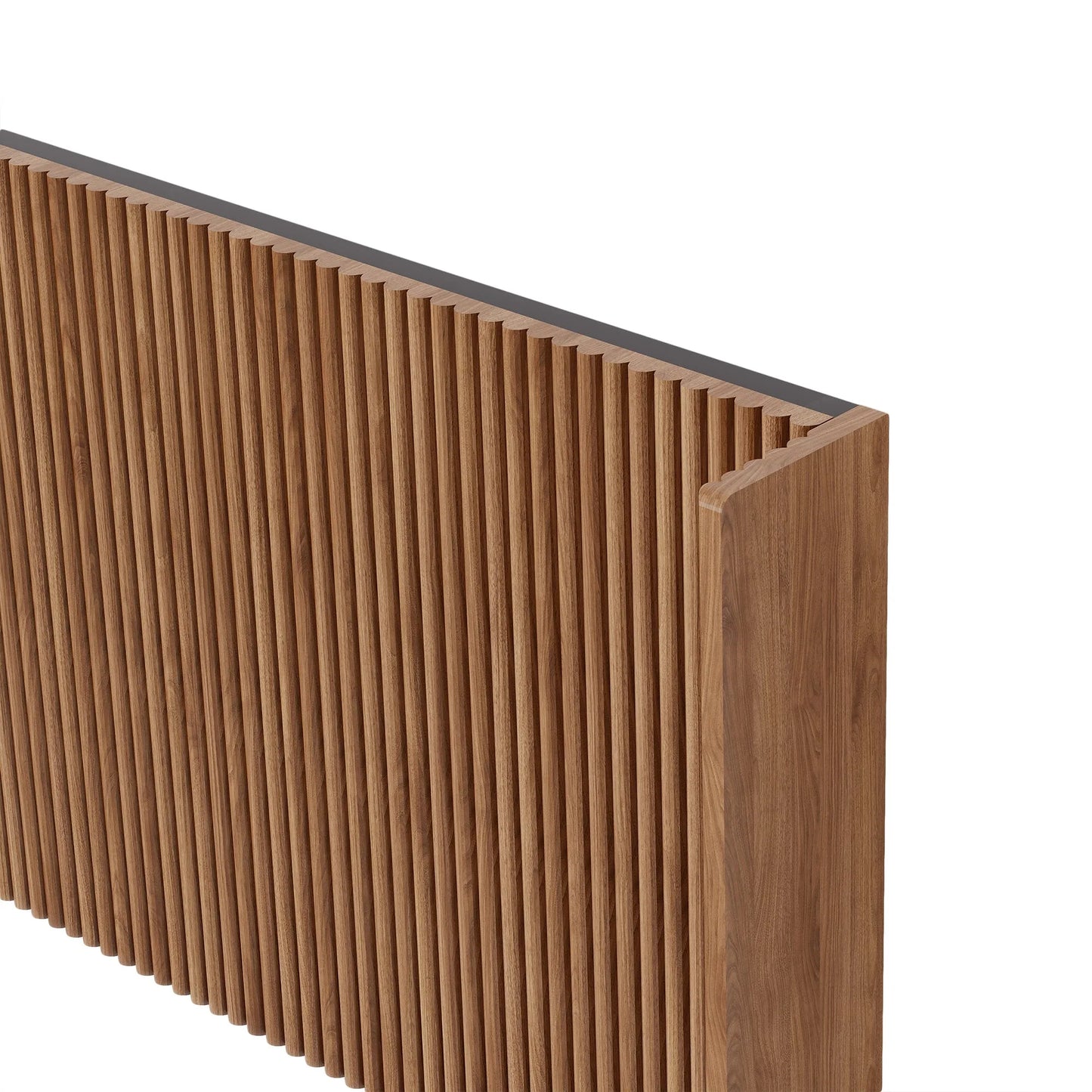 Walnut Fluted Wood Headboard with Adjustable Metal Brackets, Brown, Queen detail view 7