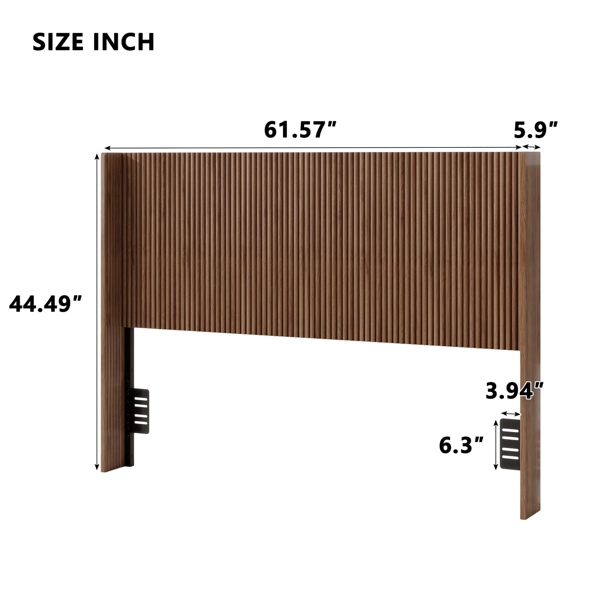 Walnut Fluted Wood Headboard with Adjustable Metal Brackets, Brown, Queen detail view 8