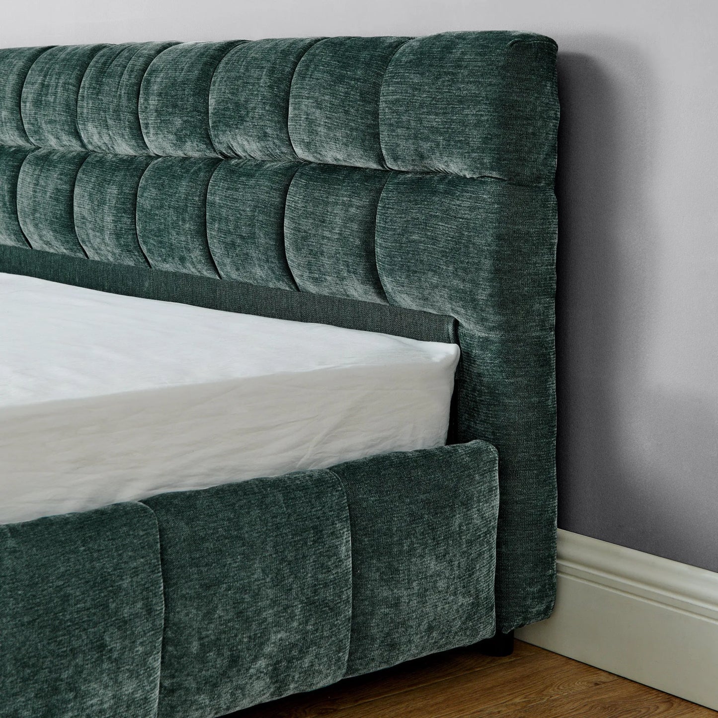 California King size Upholstered Bed, comfortable upholstered bed frame, Chenille fabric, with headboard and solid bed frame. With drawer for storage.-Blue Green(90.5''*80.5''*31'') detail view 8
