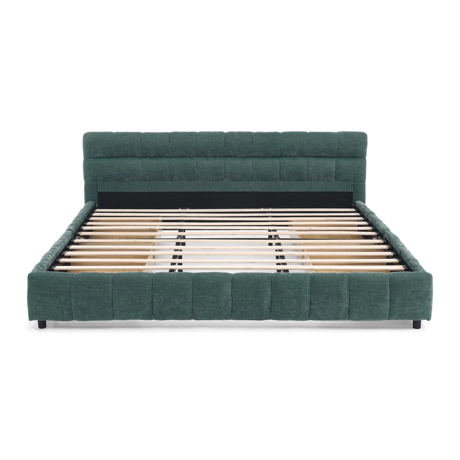 California King size Upholstered Bed, comfortable upholstered bed frame, Chenille fabric, with headboard and solid bed frame. With drawer for storage.-Blue Green(90.5''*80.5''*31'') detail view 12